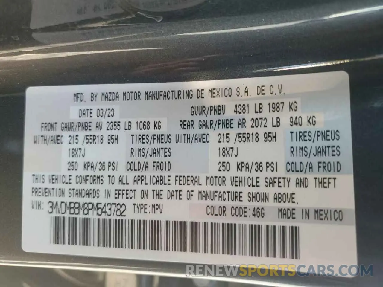 16 Photograph of a damaged car 3MVDMBBM8PM543782 MAZDA CX30 2023