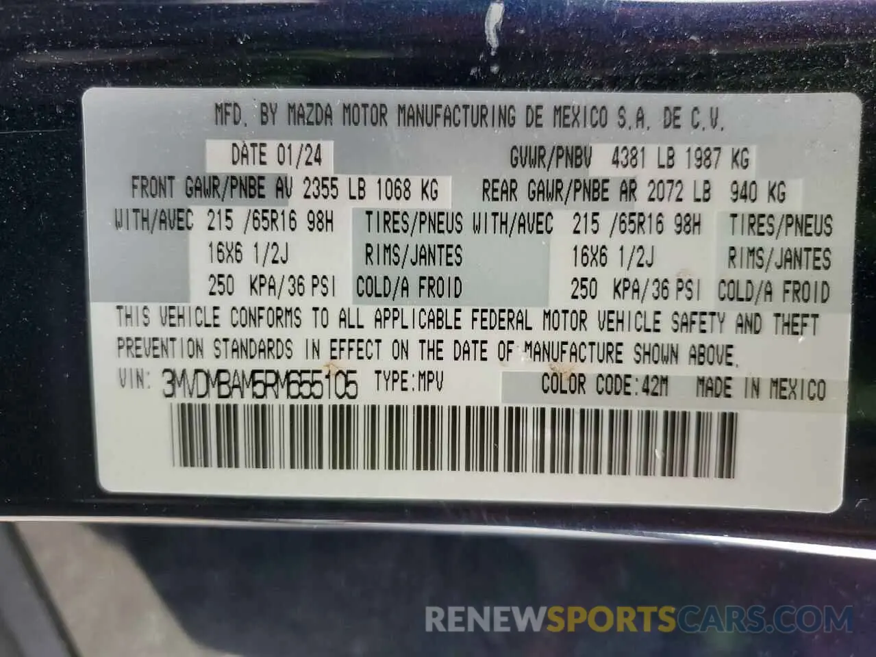 12 Photograph of a damaged car 3MVDMBAM5RM655105 MAZDA CX30 2024
