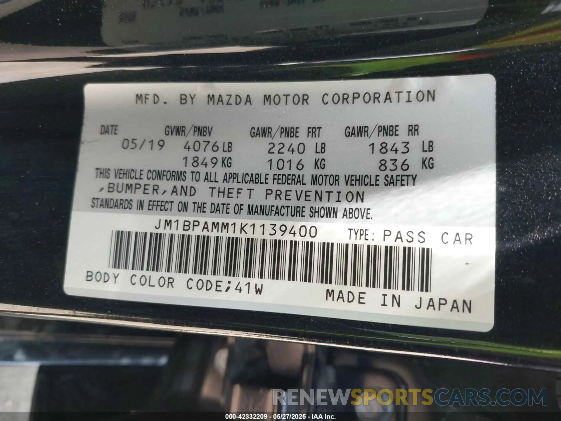 9 Photograph of a damaged car JM1BPAMM1K1139400 MAZDA MAZDA3 2019