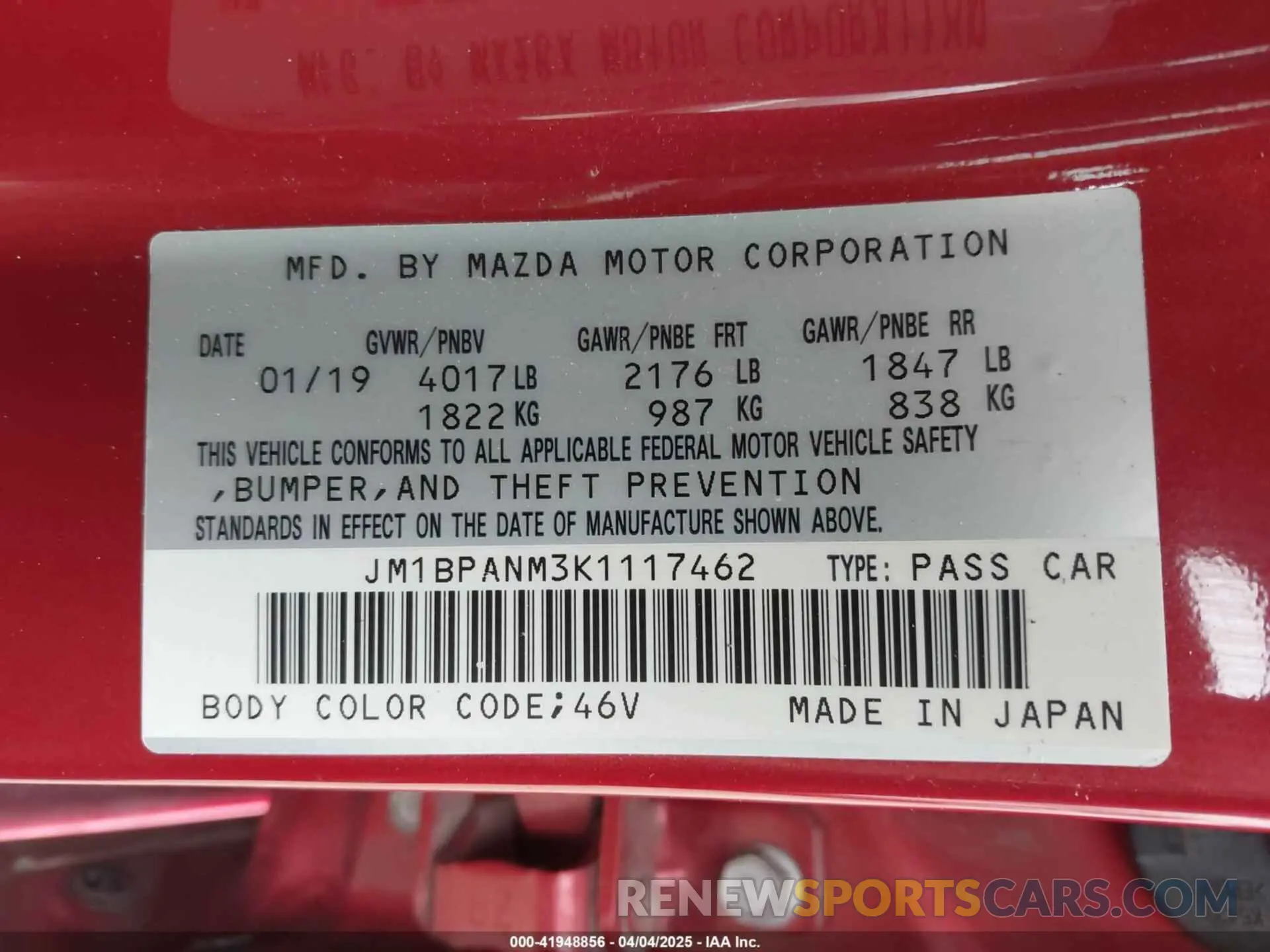 9 Photograph of a damaged car JM1BPANM3K1117462 MAZDA MAZDA3 2019