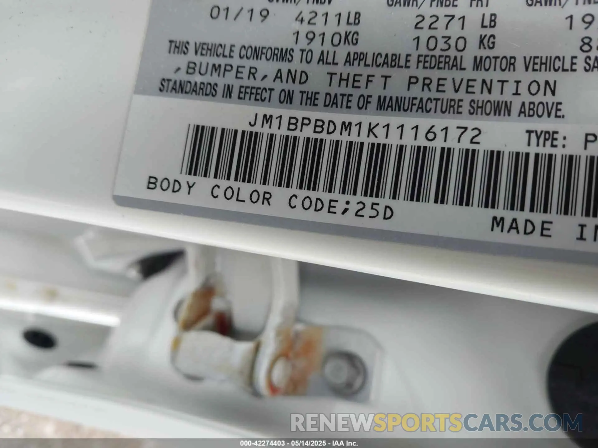 9 Photograph of a damaged car JM1BPBDM1K1116172 MAZDA MAZDA3 2019