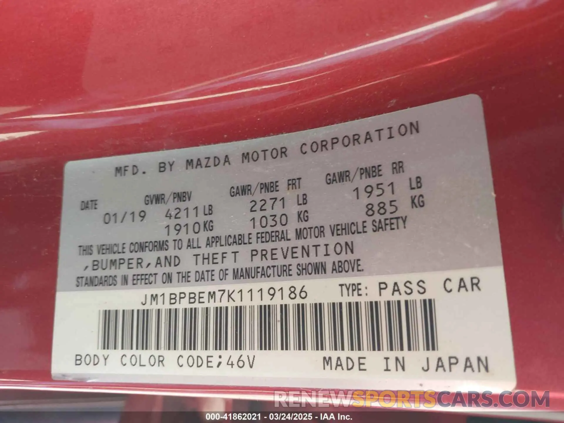 9 Photograph of a damaged car JM1BPBEM7K1119186 MAZDA MAZDA3 2019