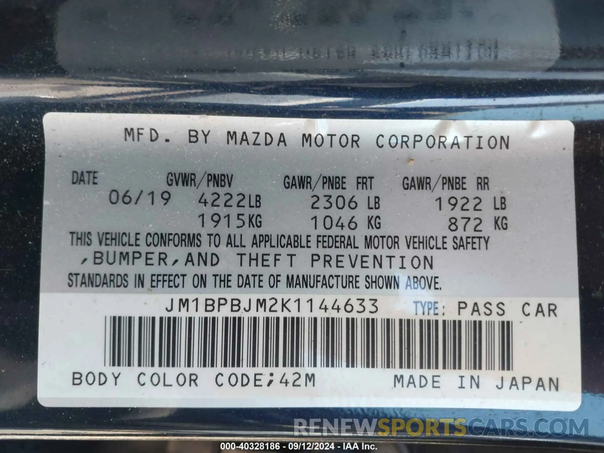 9 Photograph of a damaged car JM1BPBJM2K1144633 MAZDA MAZDA3 2019