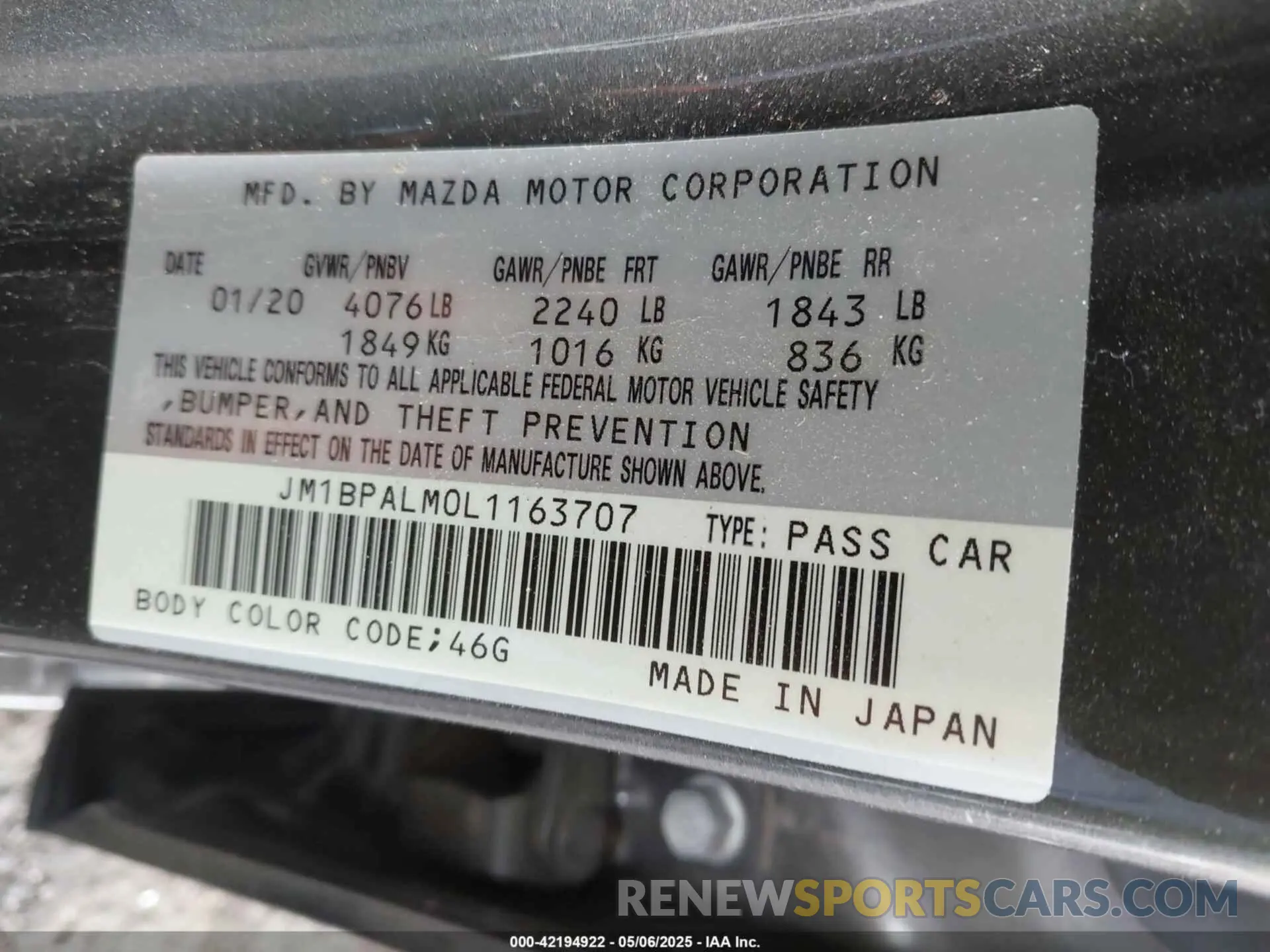 9 Photograph of a damaged car JM1BPALM0L1163707 MAZDA MAZDA3 2020