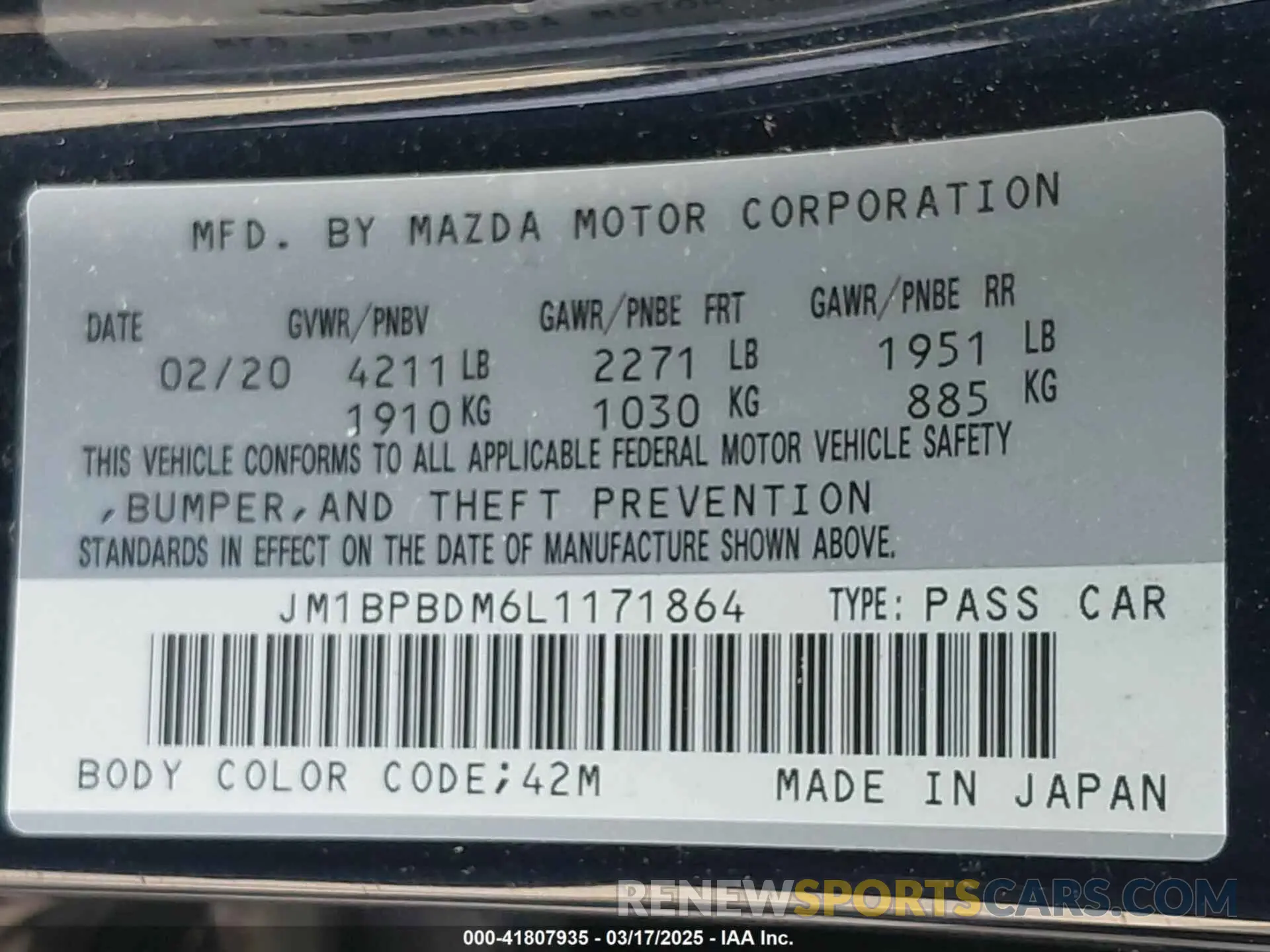 9 Photograph of a damaged car JM1BPBDM6L1171864 MAZDA MAZDA3 2020