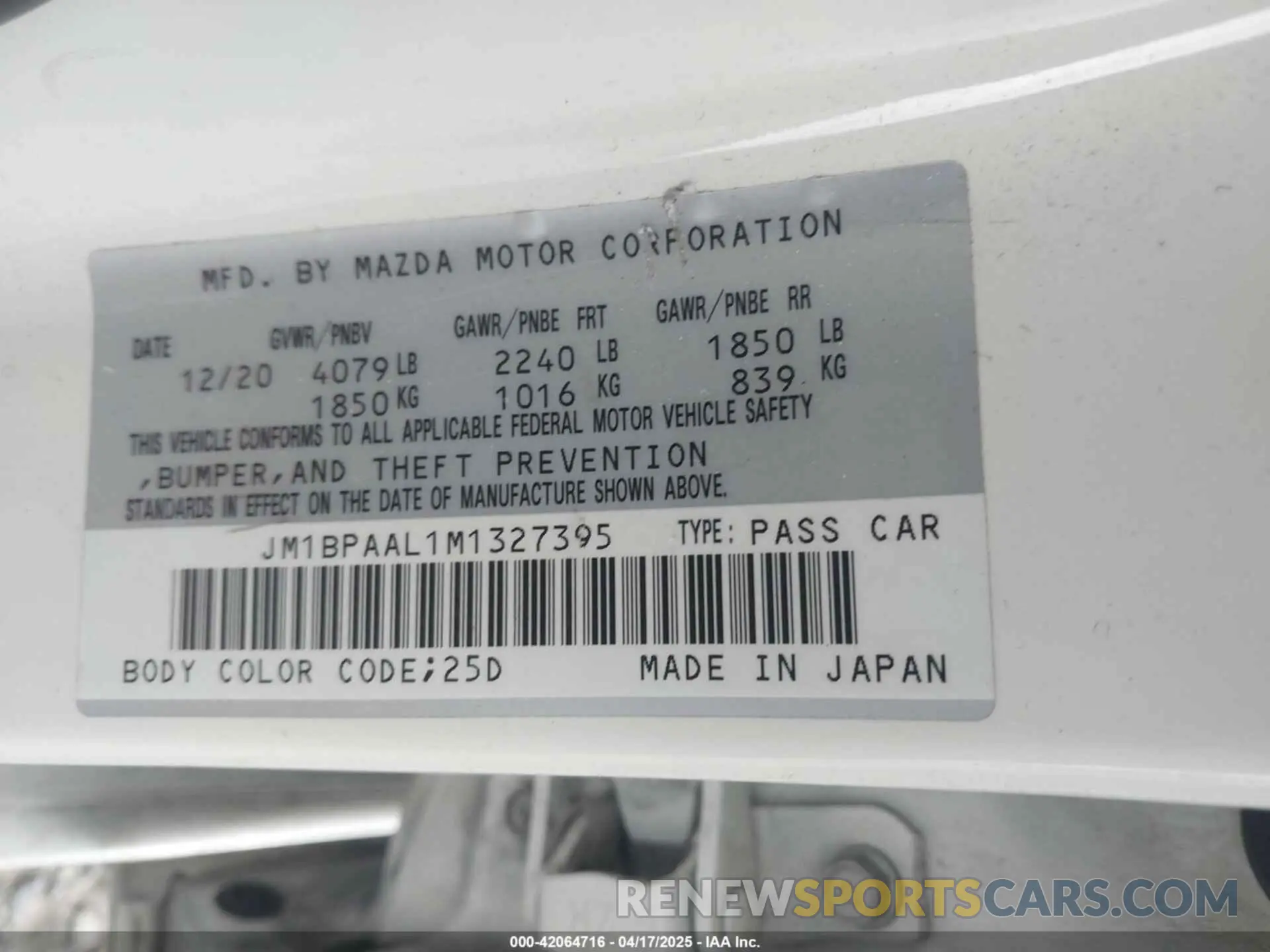 9 Photograph of a damaged car JM1BPAAL1M1327395 MAZDA MAZDA3 2021
