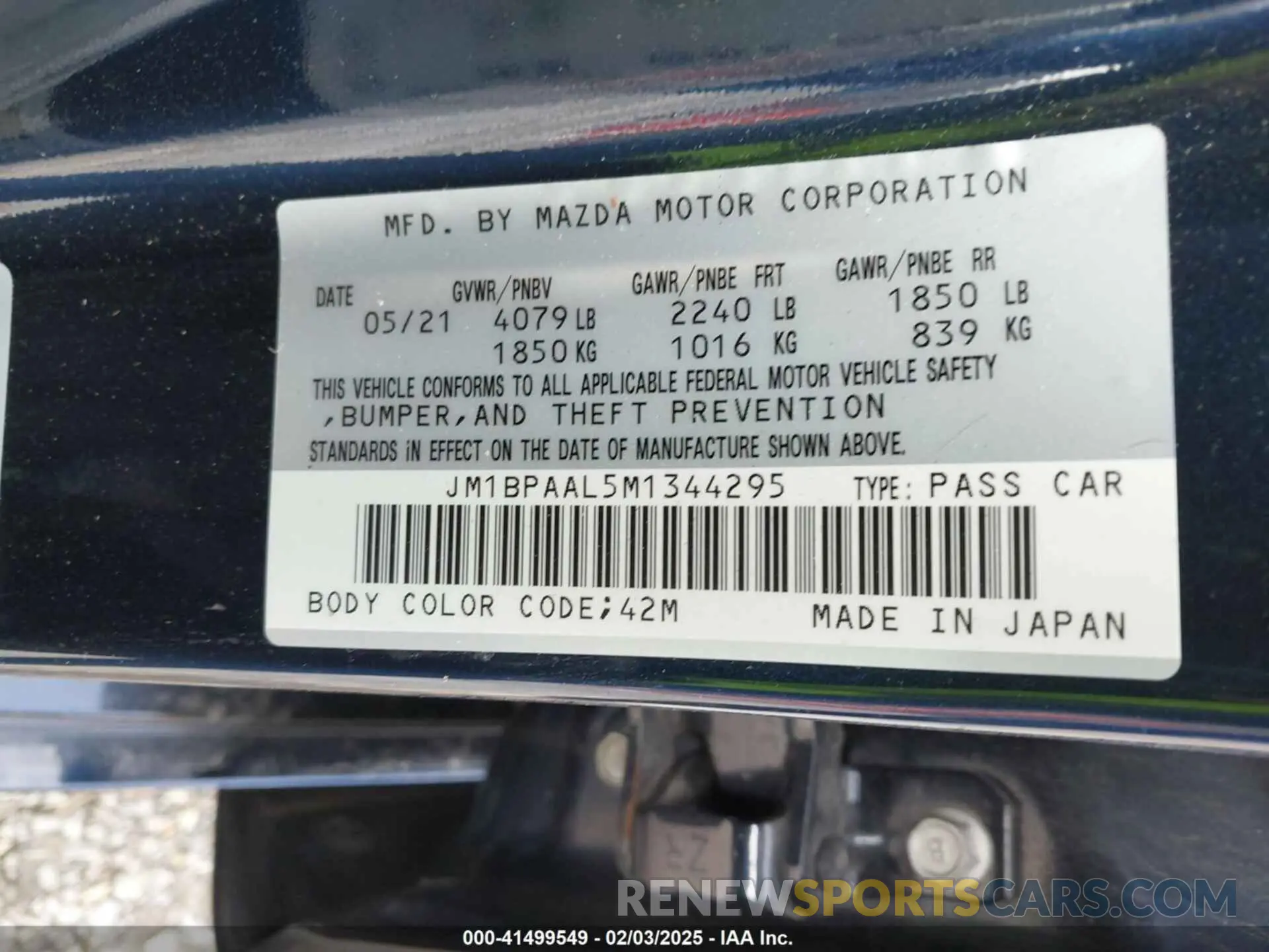 9 Photograph of a damaged car JM1BPAAL5M1344295 MAZDA MAZDA3 2021