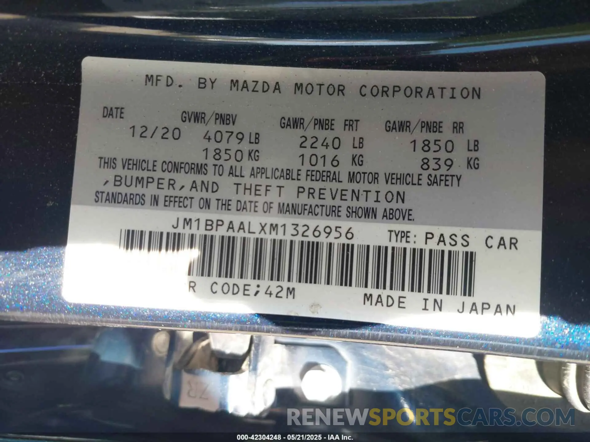 9 Photograph of a damaged car JM1BPAALXM1326956 MAZDA MAZDA3 2021