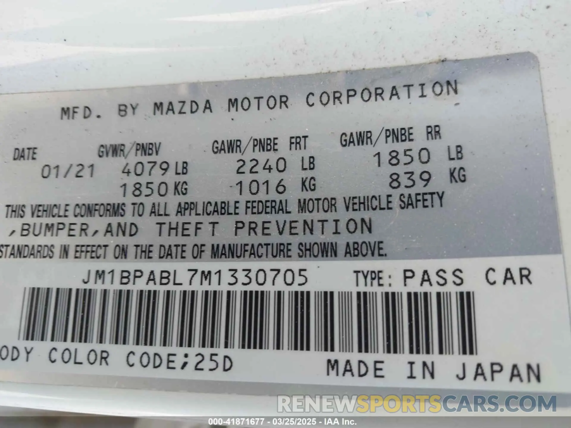 9 Photograph of a damaged car JM1BPABL7M1330705 MAZDA MAZDA3 2021