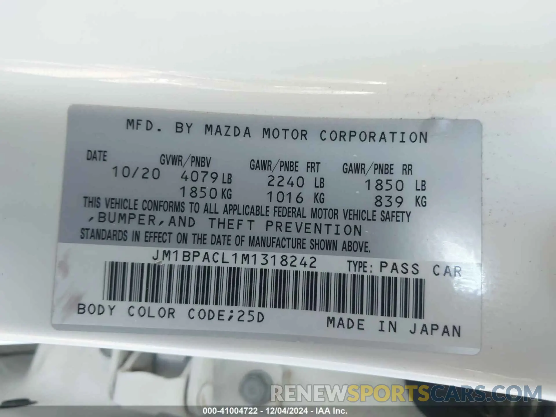 9 Photograph of a damaged car JM1BPACL1M1318242 MAZDA MAZDA3 2021