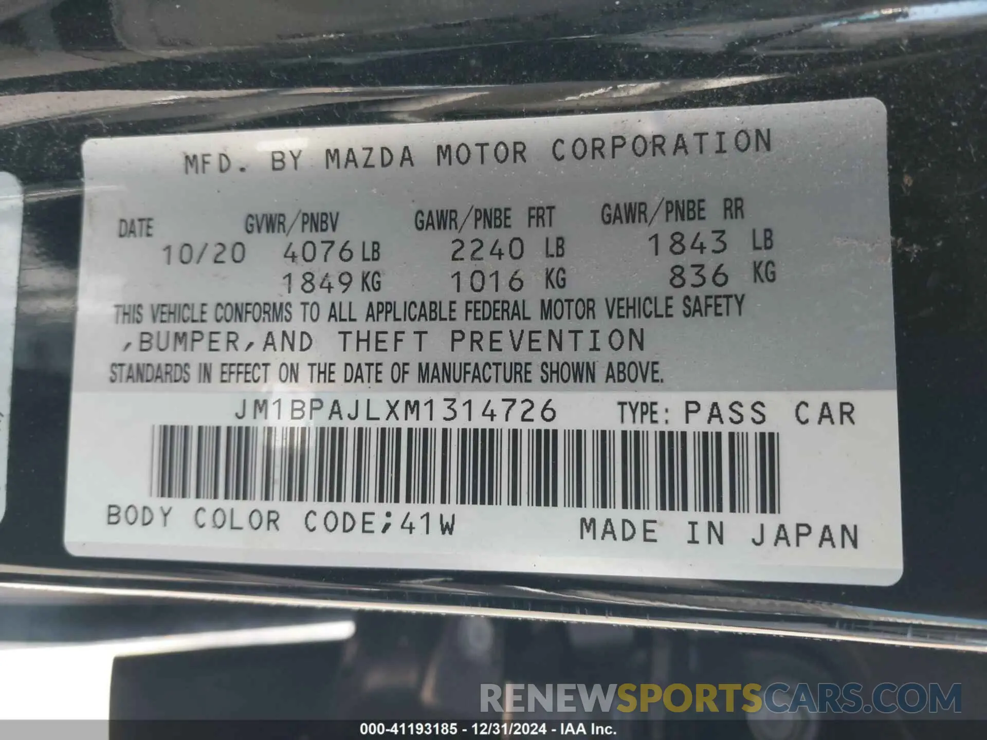 9 Photograph of a damaged car JM1BPAJLXM1314726 MAZDA MAZDA3 2021