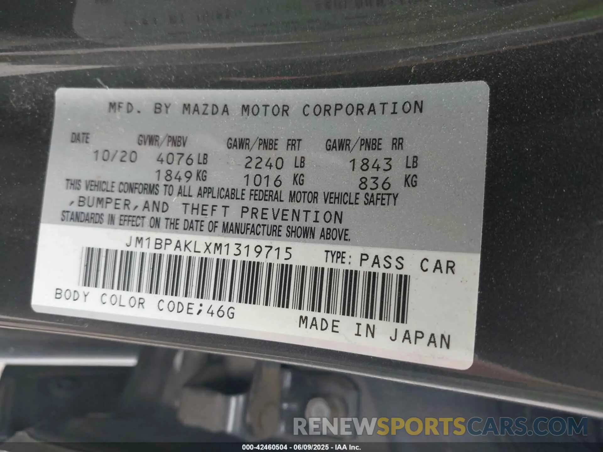 9 Photograph of a damaged car JM1BPAKLXM1319715 MAZDA MAZDA3 2021