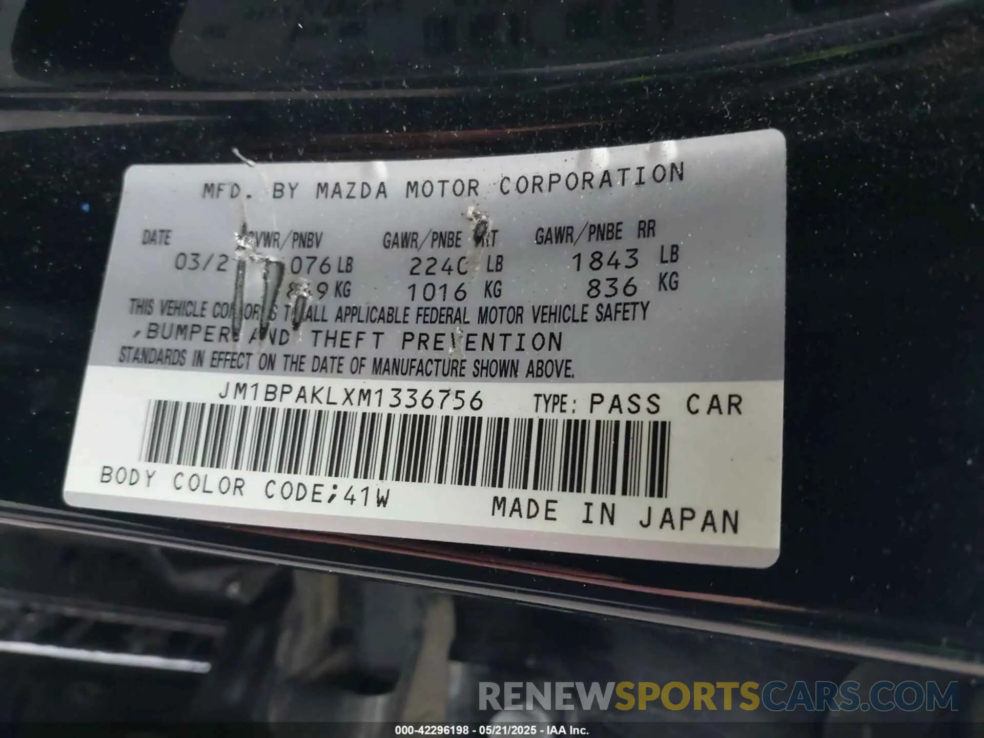 9 Photograph of a damaged car JM1BPAKLXM1336756 MAZDA MAZDA3 2021