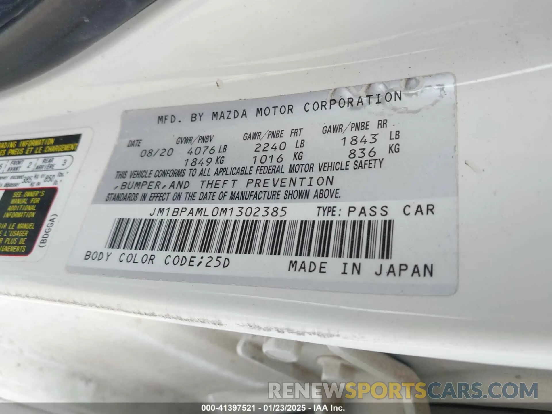 9 Photograph of a damaged car JM1BPAML0M1302385 MAZDA MAZDA3 2021