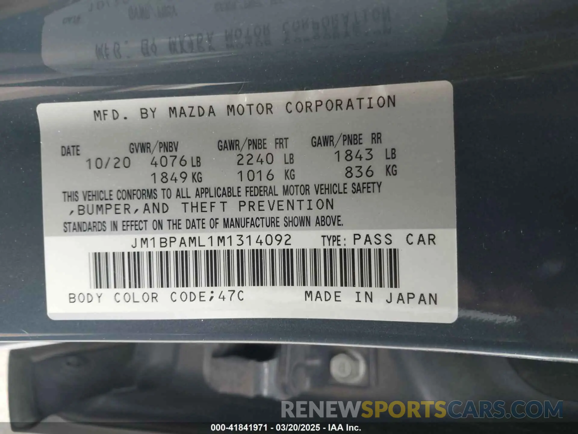 9 Photograph of a damaged car JM1BPAML1M1314092 MAZDA MAZDA3 2021