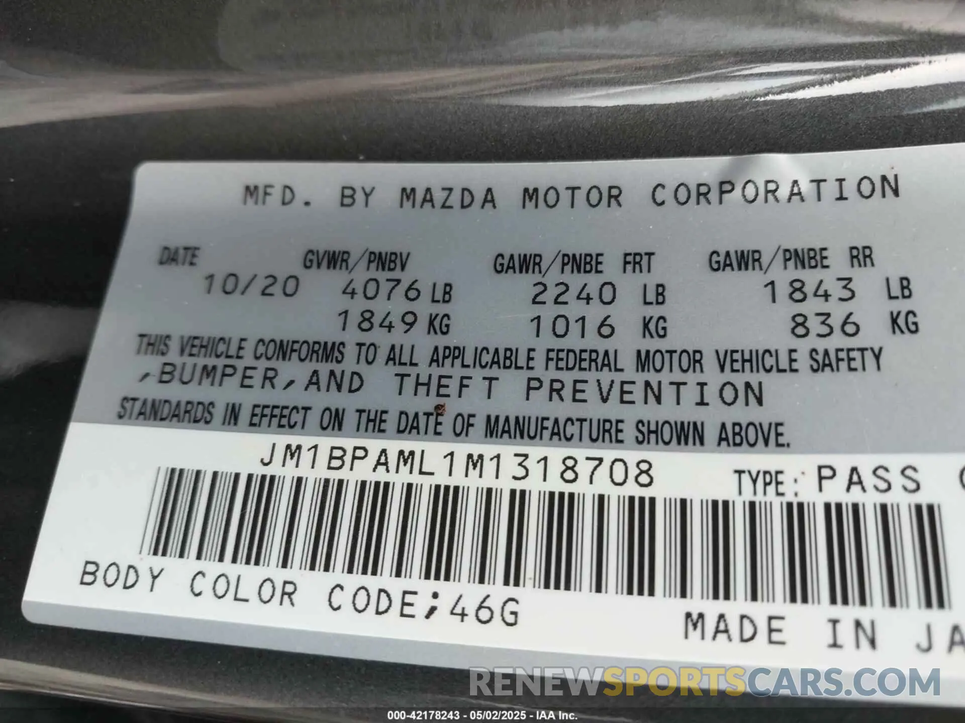9 Photograph of a damaged car JM1BPAML1M1318708 MAZDA MAZDA3 2021