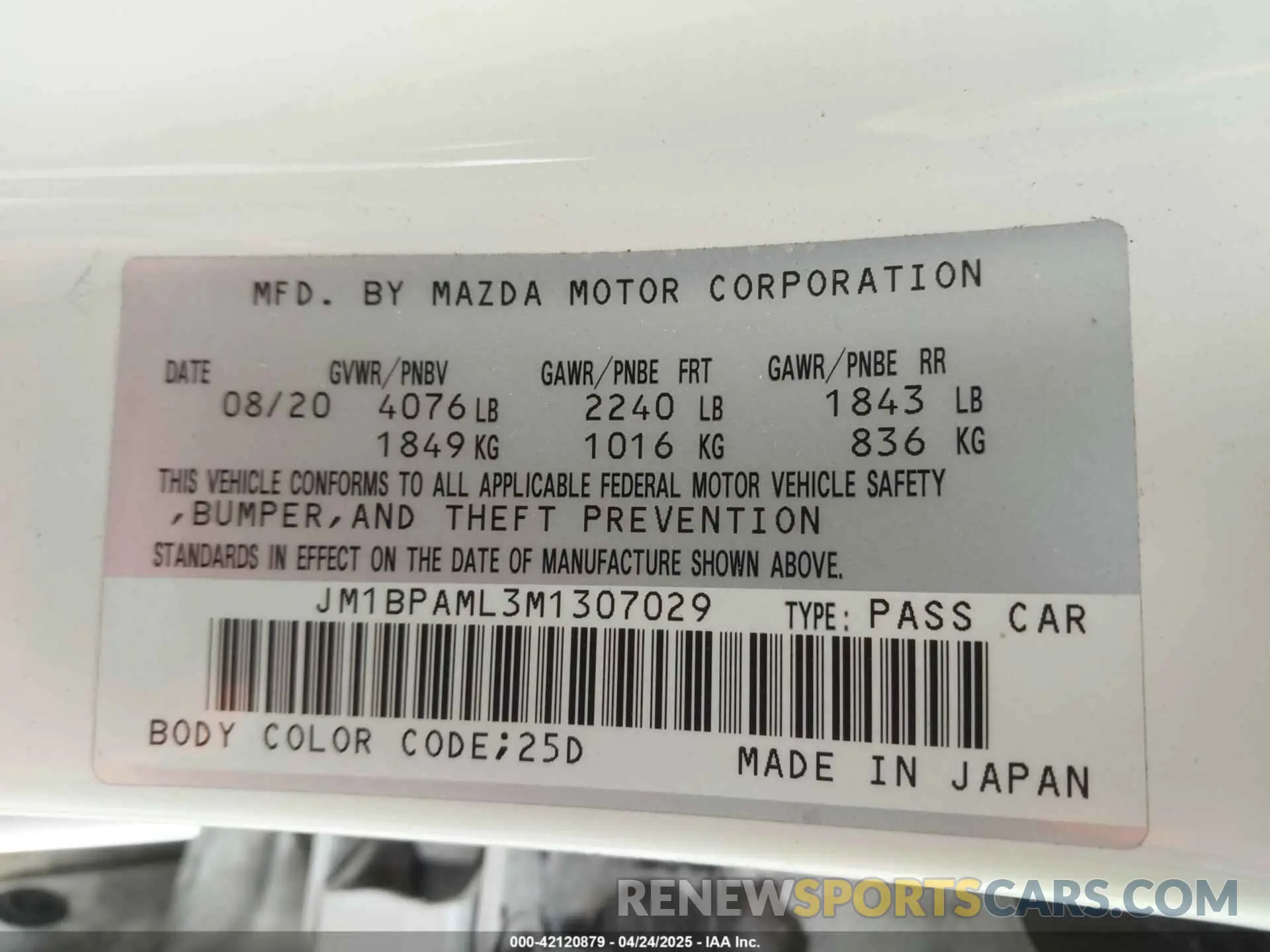 9 Photograph of a damaged car JM1BPAML3M1307029 MAZDA MAZDA3 2021
