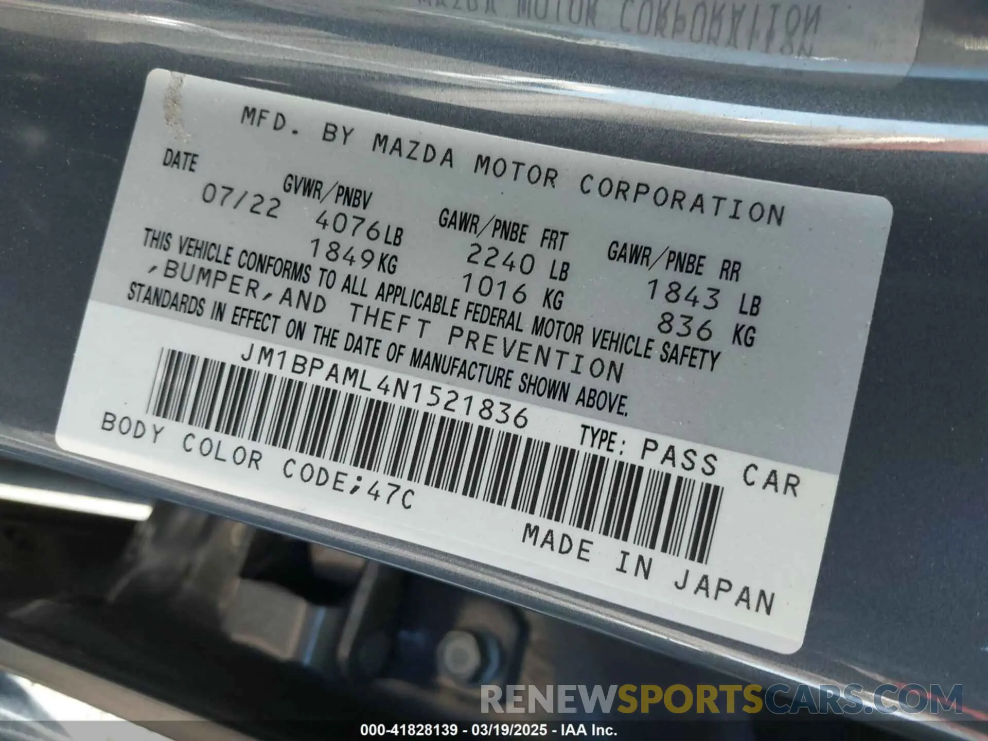 9 Photograph of a damaged car JM1BPAML4N1521836 MAZDA MAZDA3 2022