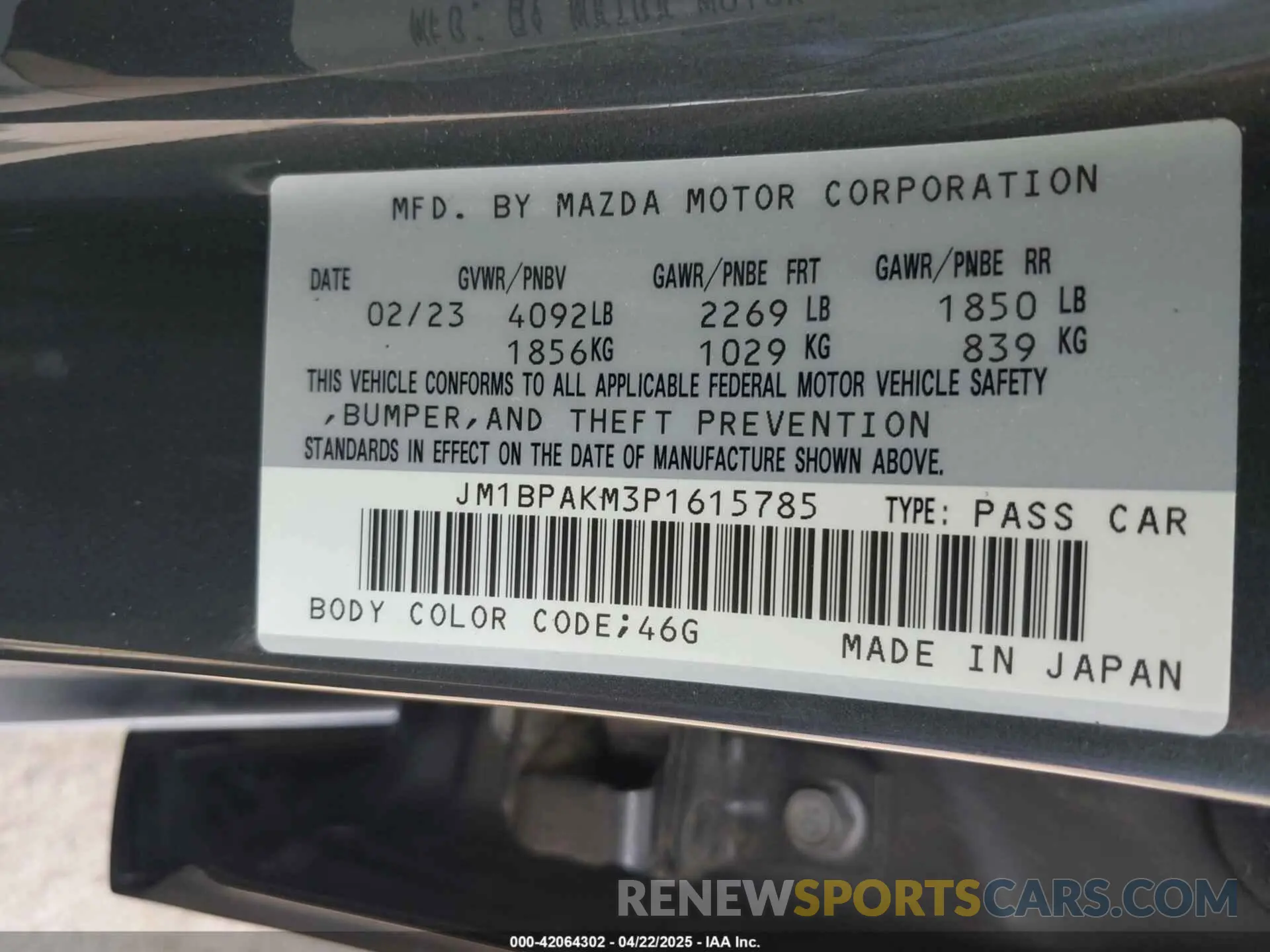 9 Photograph of a damaged car JM1BPAKM3P1615785 MAZDA MAZDA3 2023