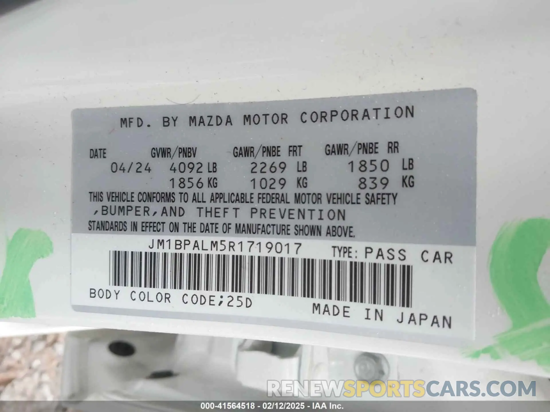 9 Photograph of a damaged car JM1BPALM5R1719017 MAZDA MAZDA3 2024