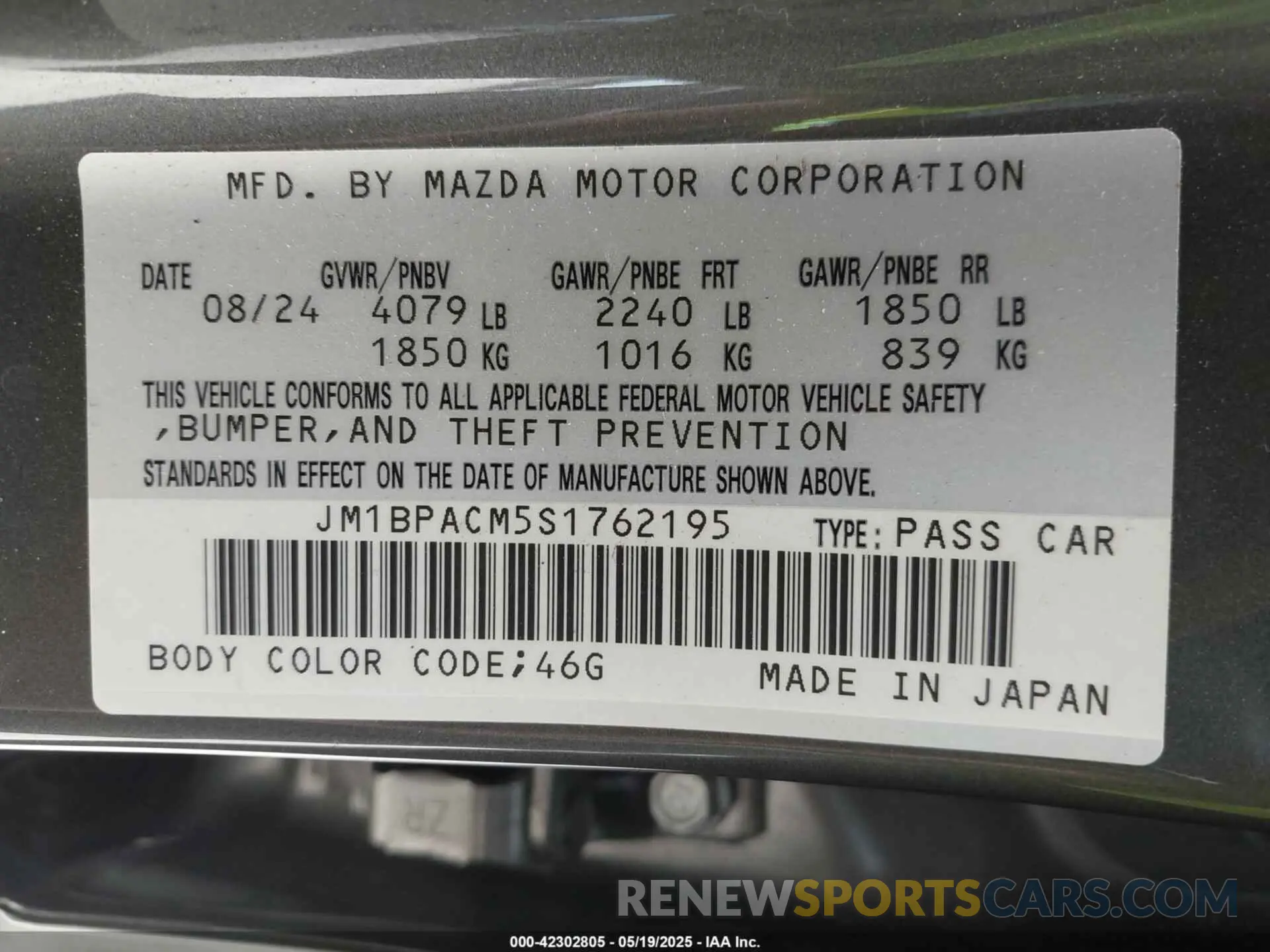 9 Photograph of a damaged car JM1BPACM5S1762195 MAZDA MAZDA3 2025