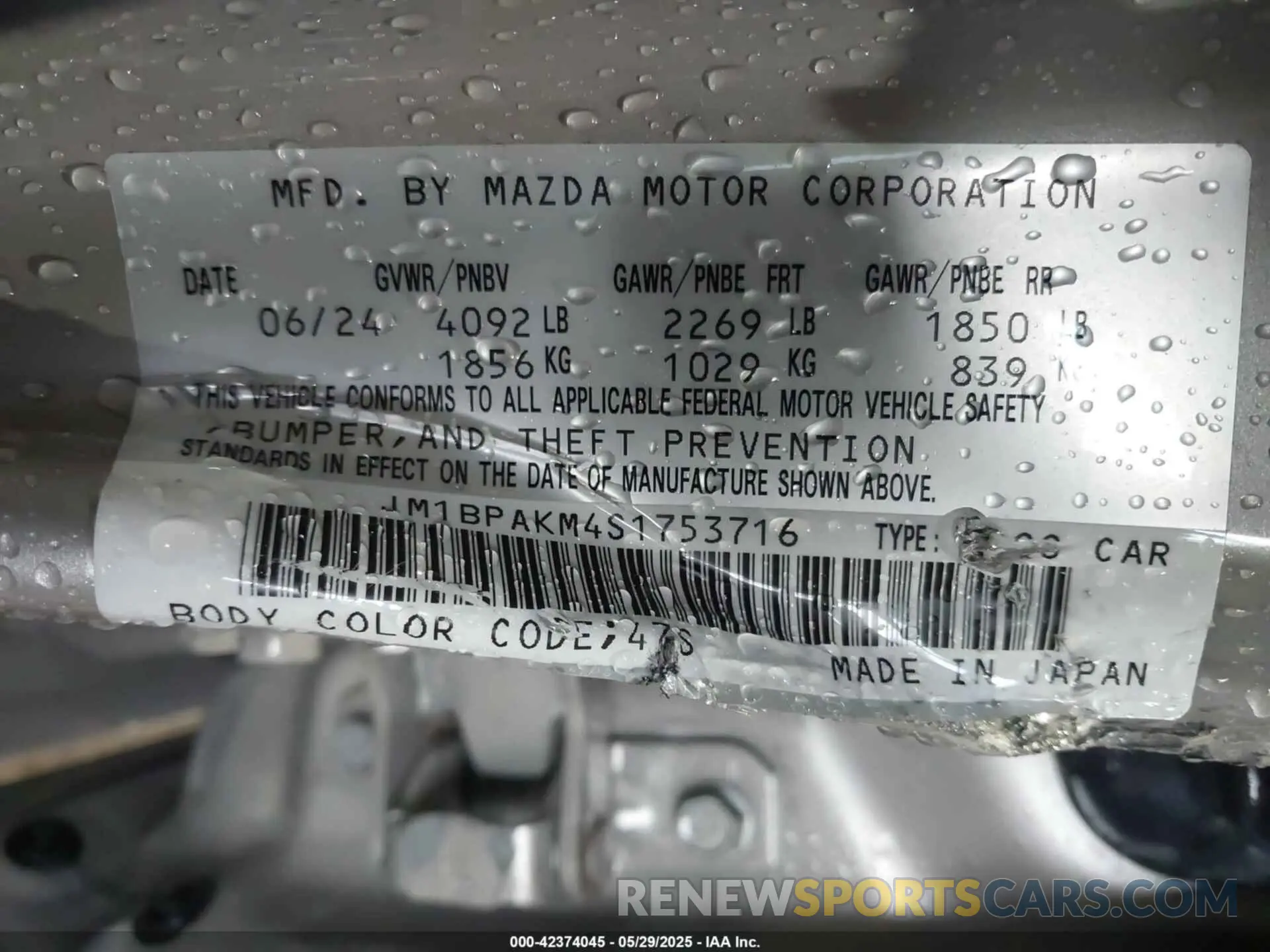9 Photograph of a damaged car JM1BPAKM4S1753716 MAZDA MAZDA3 2025