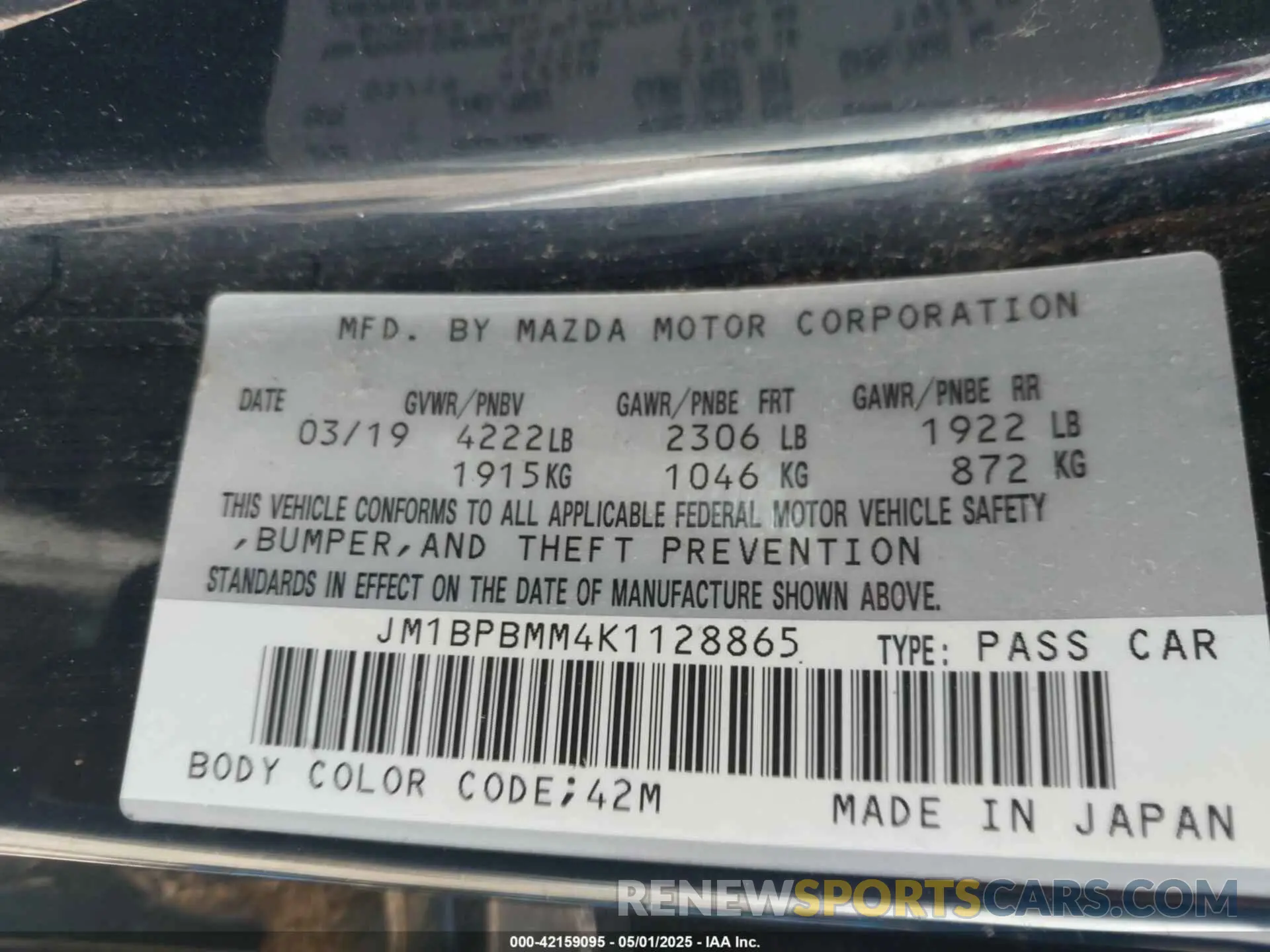 9 Photograph of a damaged car JM1BPBMM4K1128865 MAZDA MAZDA3 HATCHBACK 2019