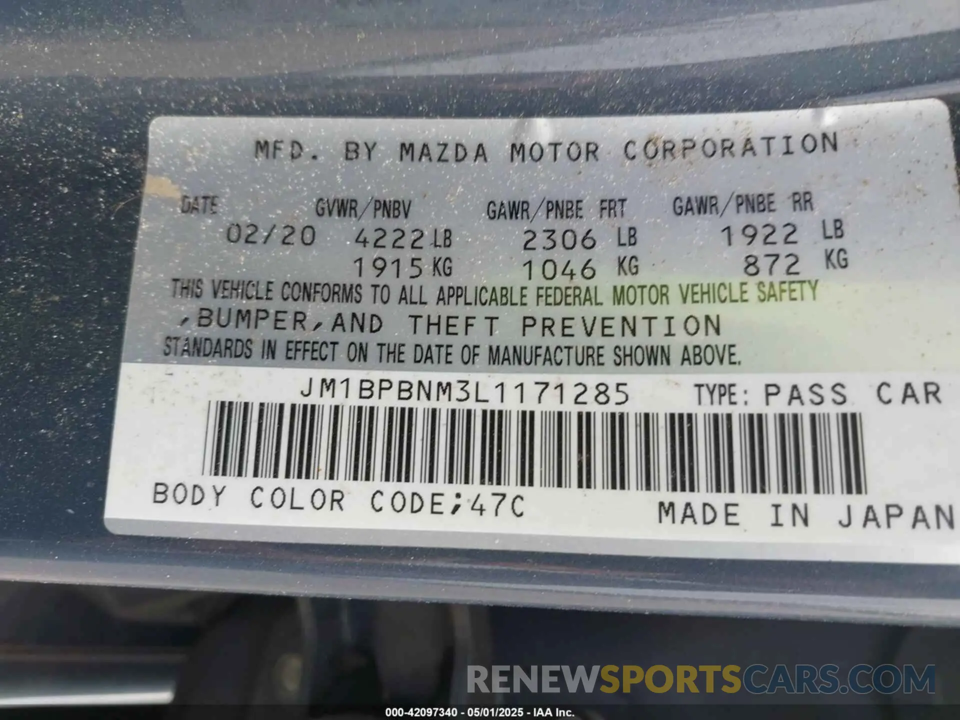 9 Photograph of a damaged car JM1BPBNM3L1171285 MAZDA MAZDA3 HATCHBACK 2020