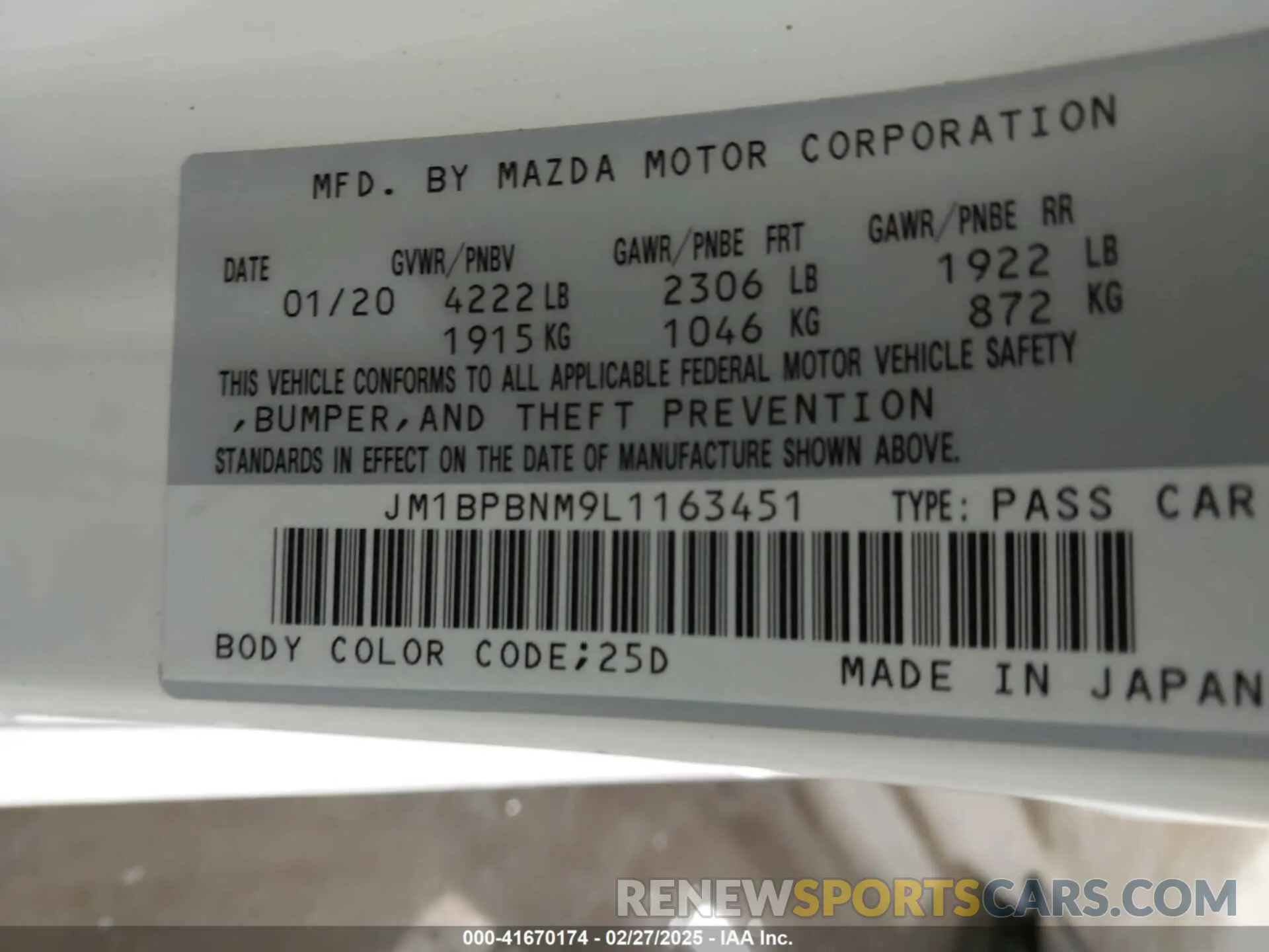 9 Photograph of a damaged car JM1BPBNM9L1163451 MAZDA MAZDA3 HATCHBACK 2020