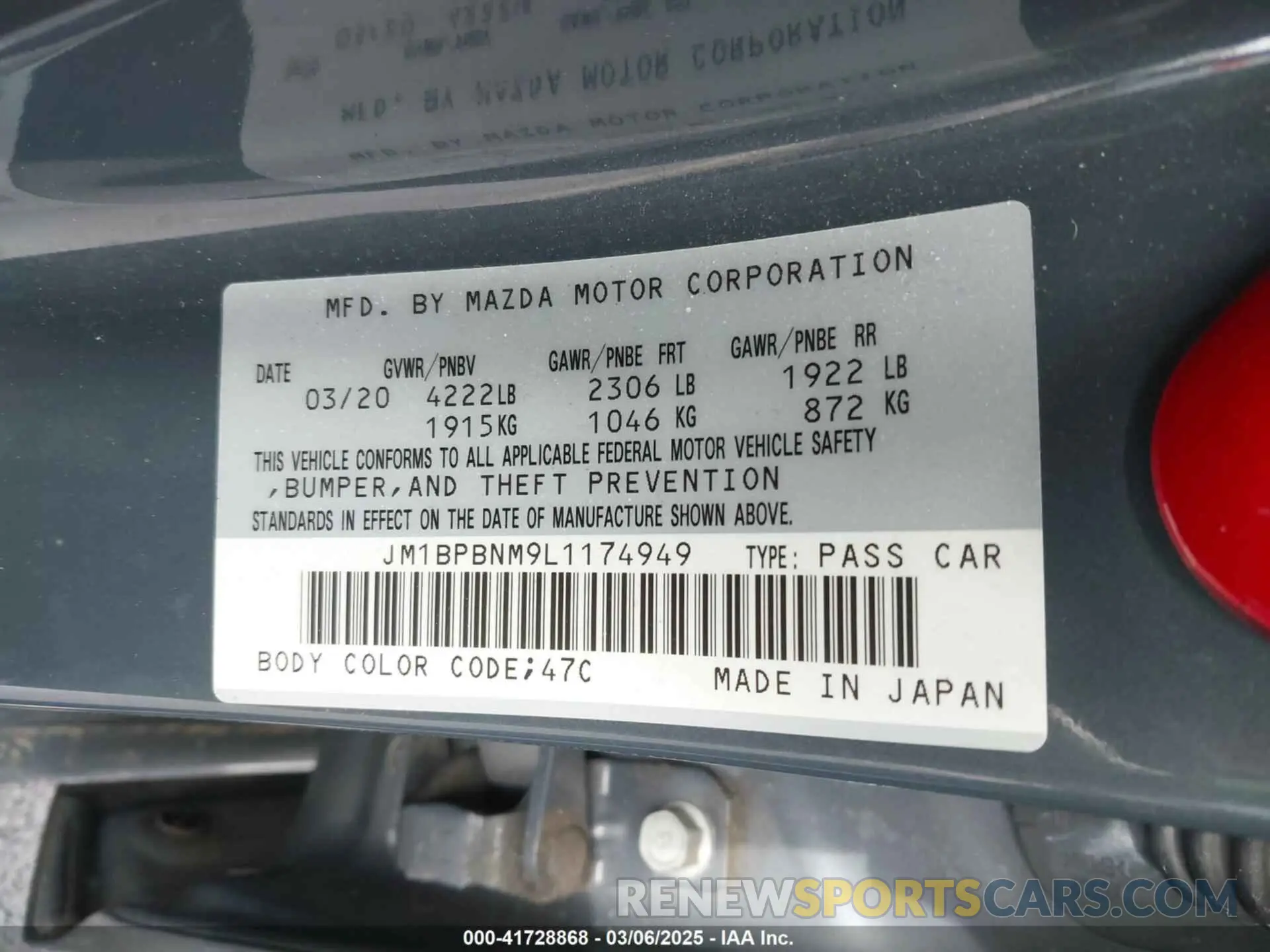 9 Photograph of a damaged car JM1BPBNM9L1174949 MAZDA MAZDA3 HATCHBACK 2020
