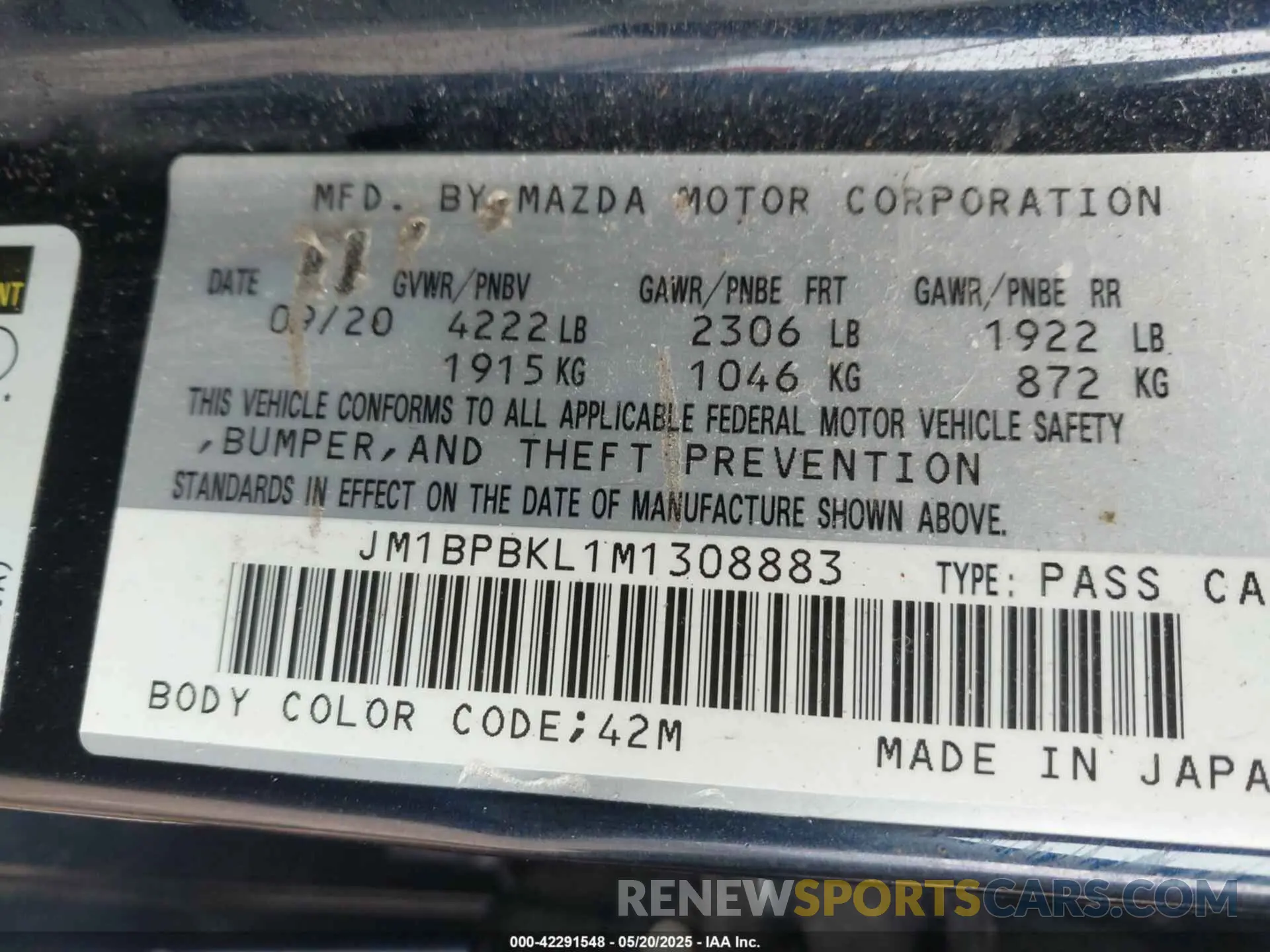 9 Photograph of a damaged car JM1BPBKL1M1308883 MAZDA MAZDA3 HATCHBACK 2021