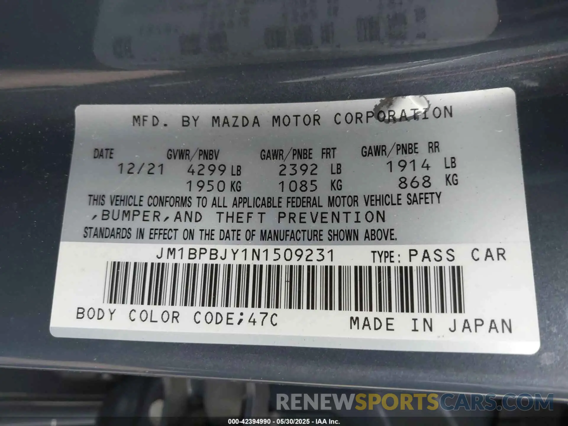 9 Photograph of a damaged car JM1BPBJY1N1509231 MAZDA MAZDA3 HATCHBACK 2022