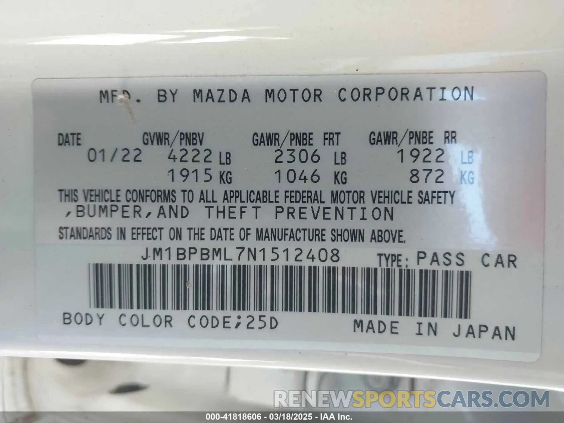 9 Photograph of a damaged car JM1BPBML7N1512408 MAZDA MAZDA3 HATCHBACK 2022