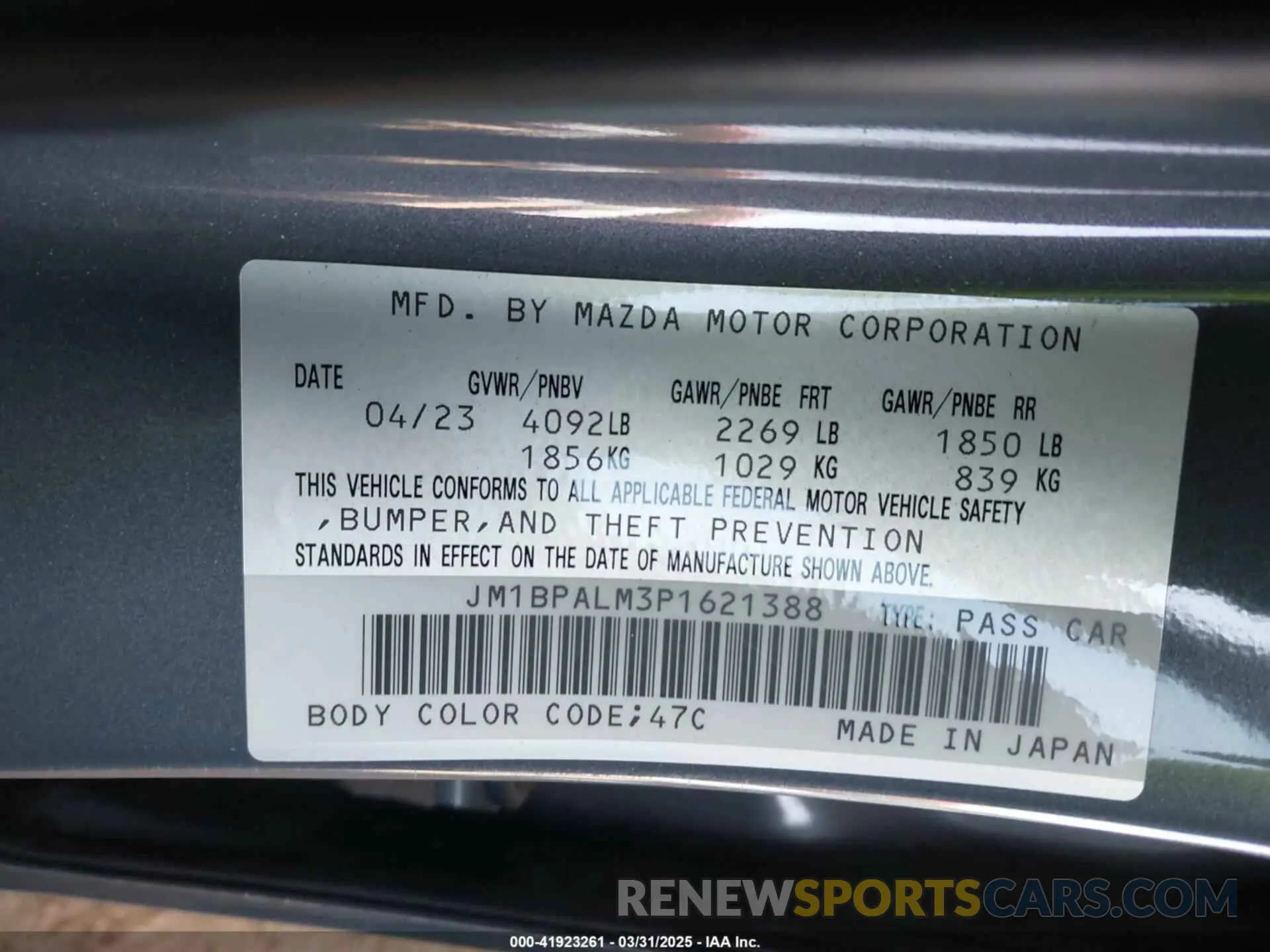 9 Photograph of a damaged car JM1BPALM3P1621388 MAZDA MAZDA3 HATCHBACK 2023