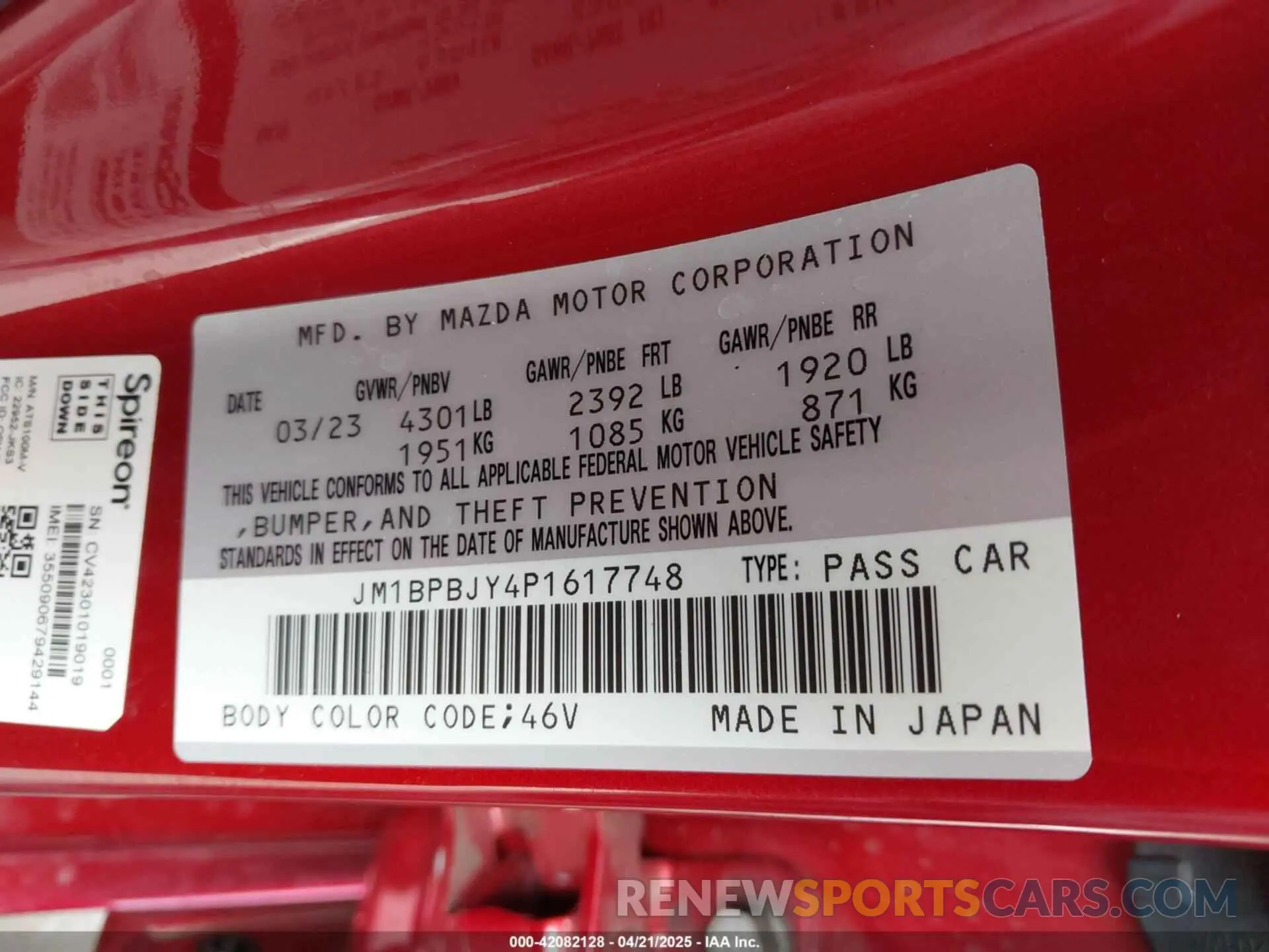 9 Photograph of a damaged car JM1BPBJY4P1617748 MAZDA MAZDA3 HATCHBACK 2023