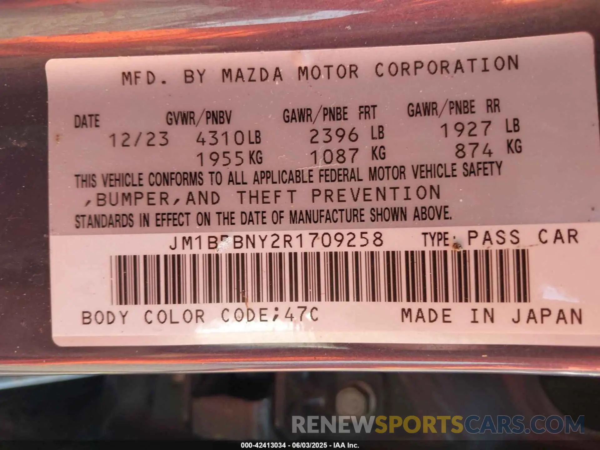 9 Photograph of a damaged car JM1BPBNY2R1709258 MAZDA MAZDA3 HATCHBACK 2024