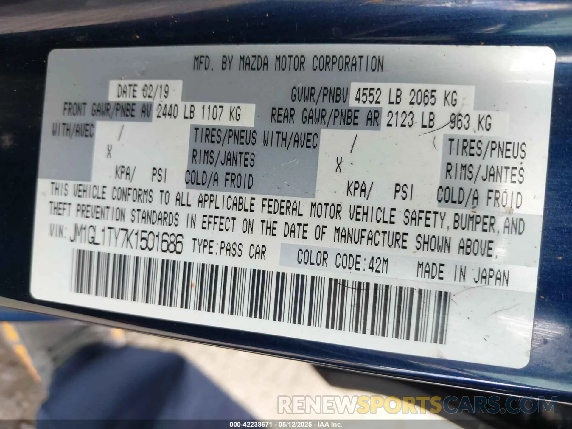 9 Photograph of a damaged car JM1GL1TY7K1501686 MAZDA MAZDA6 2019