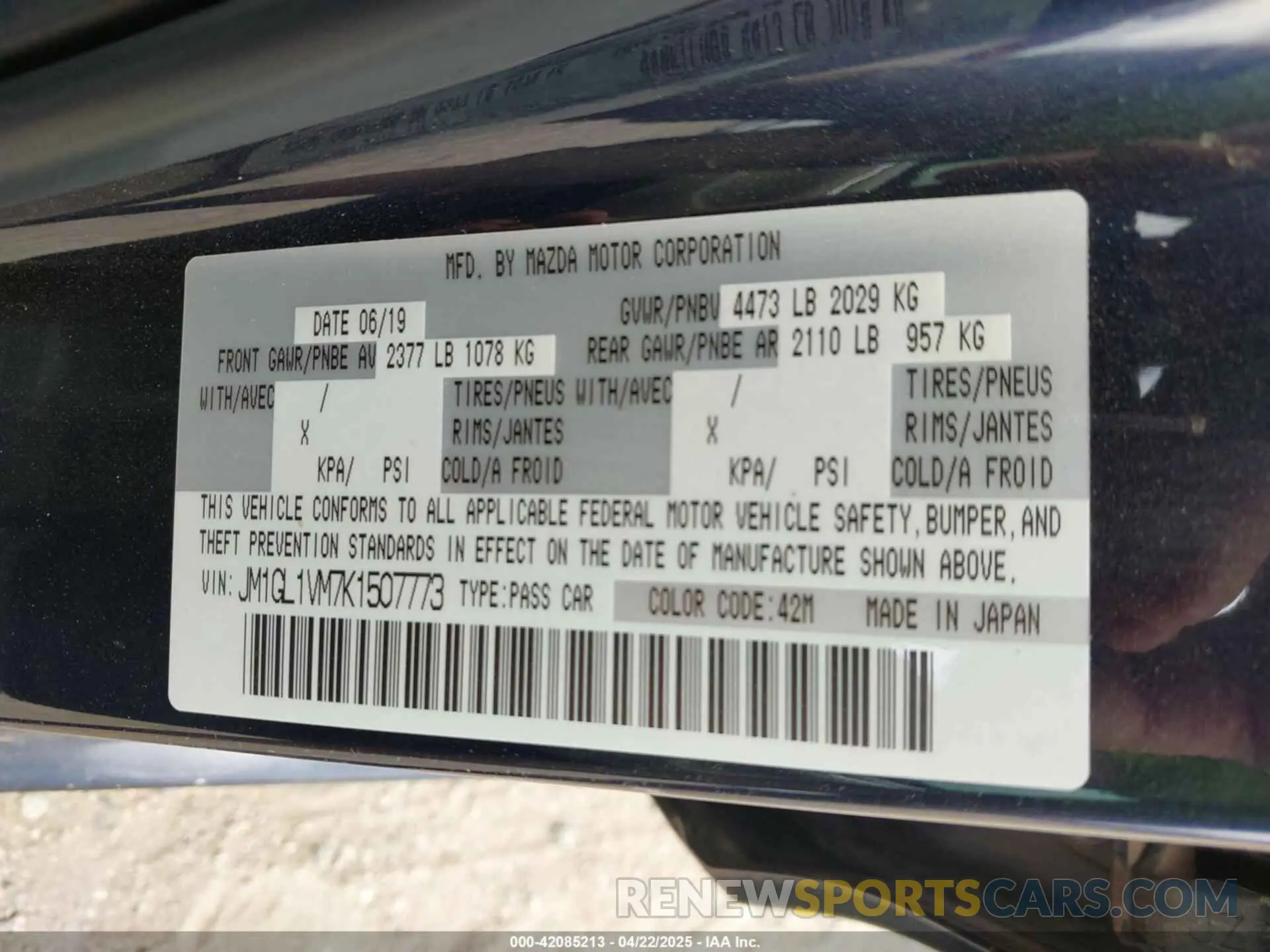 9 Photograph of a damaged car JM1GL1VM7K1507773 MAZDA MAZDA6 2019