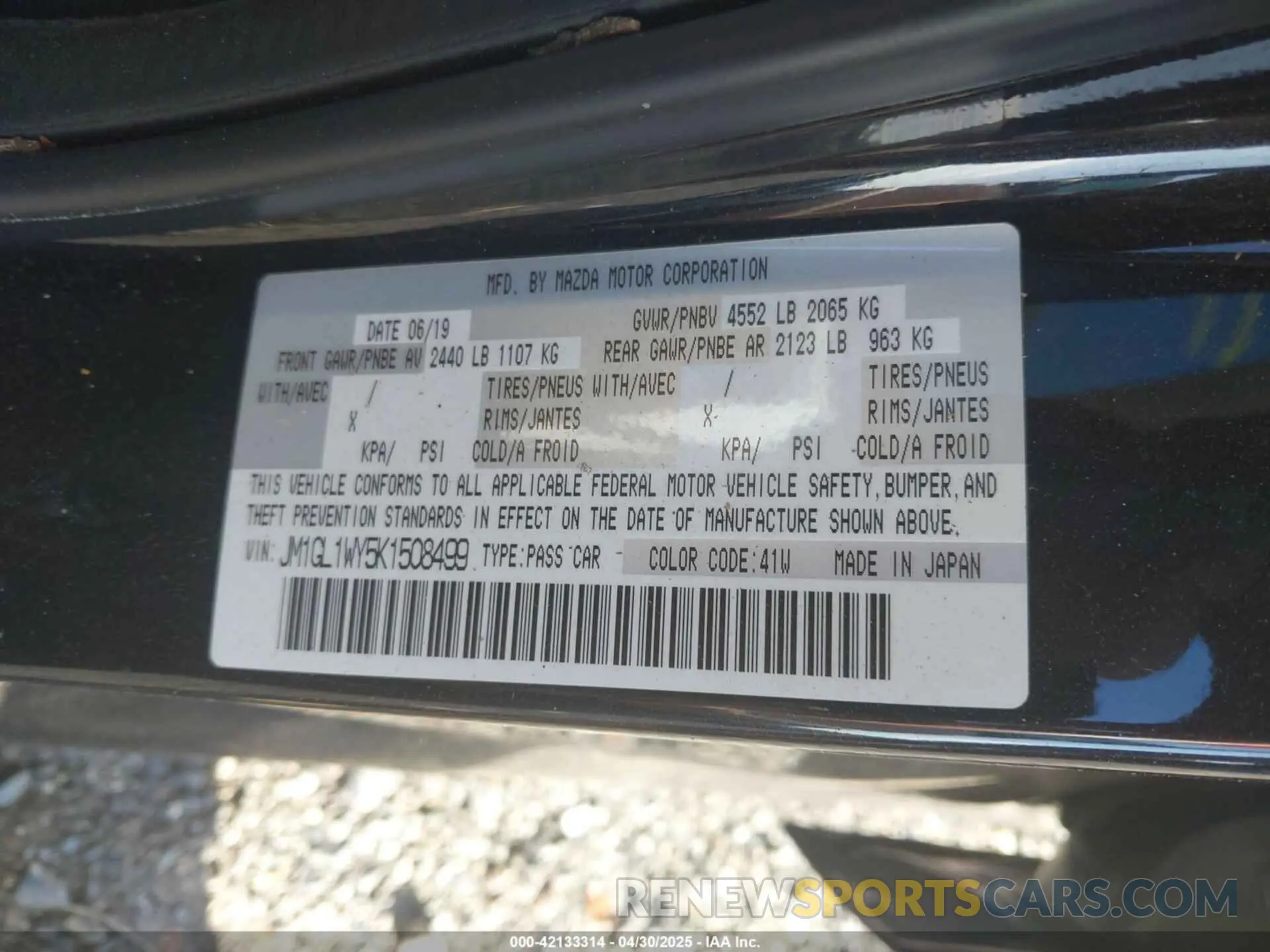 9 Photograph of a damaged car JM1GL1WY5K1508499 MAZDA MAZDA6 2019