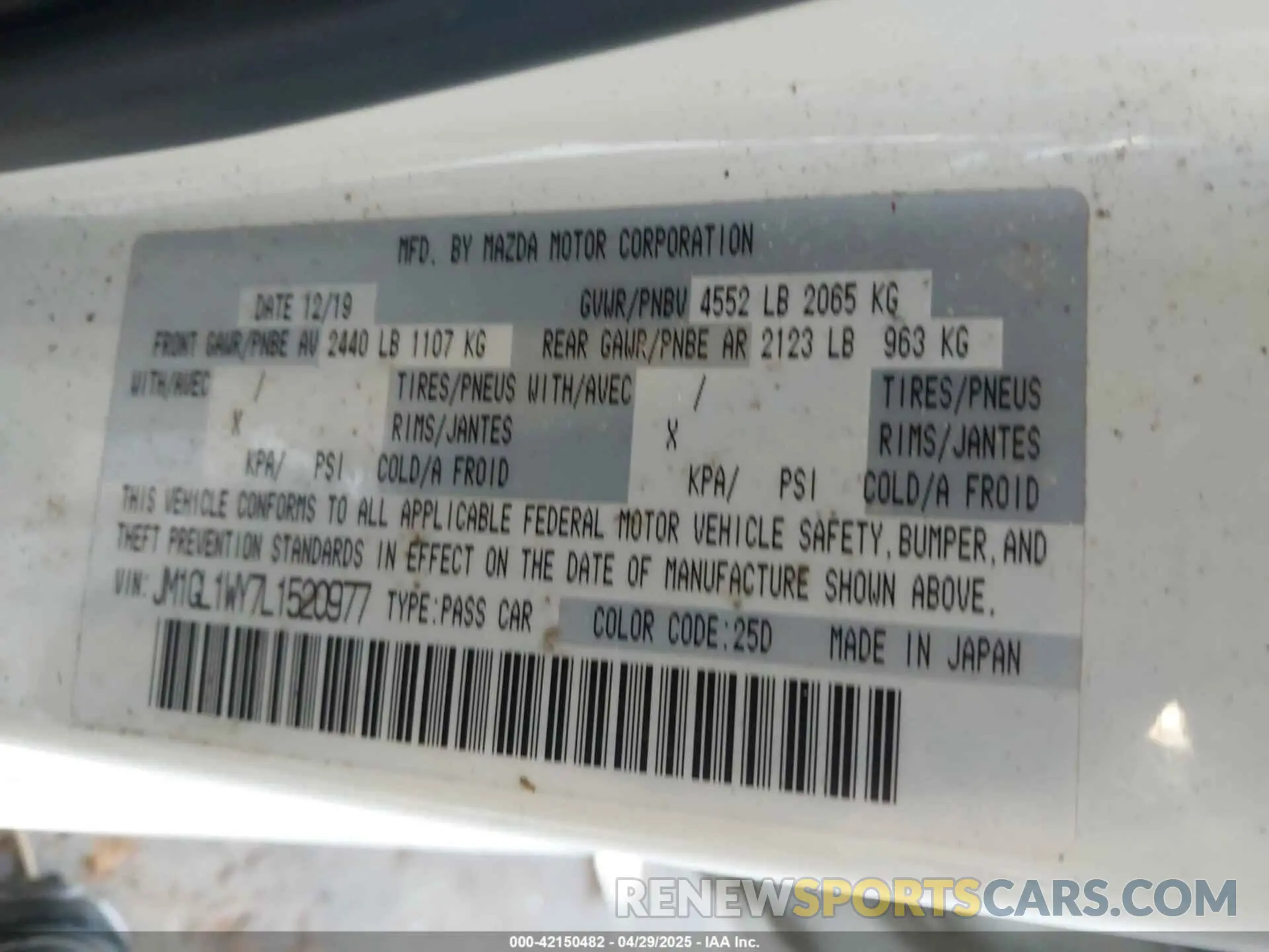 9 Photograph of a damaged car JM1GL1WY7L1520977 MAZDA MAZDA6 2020