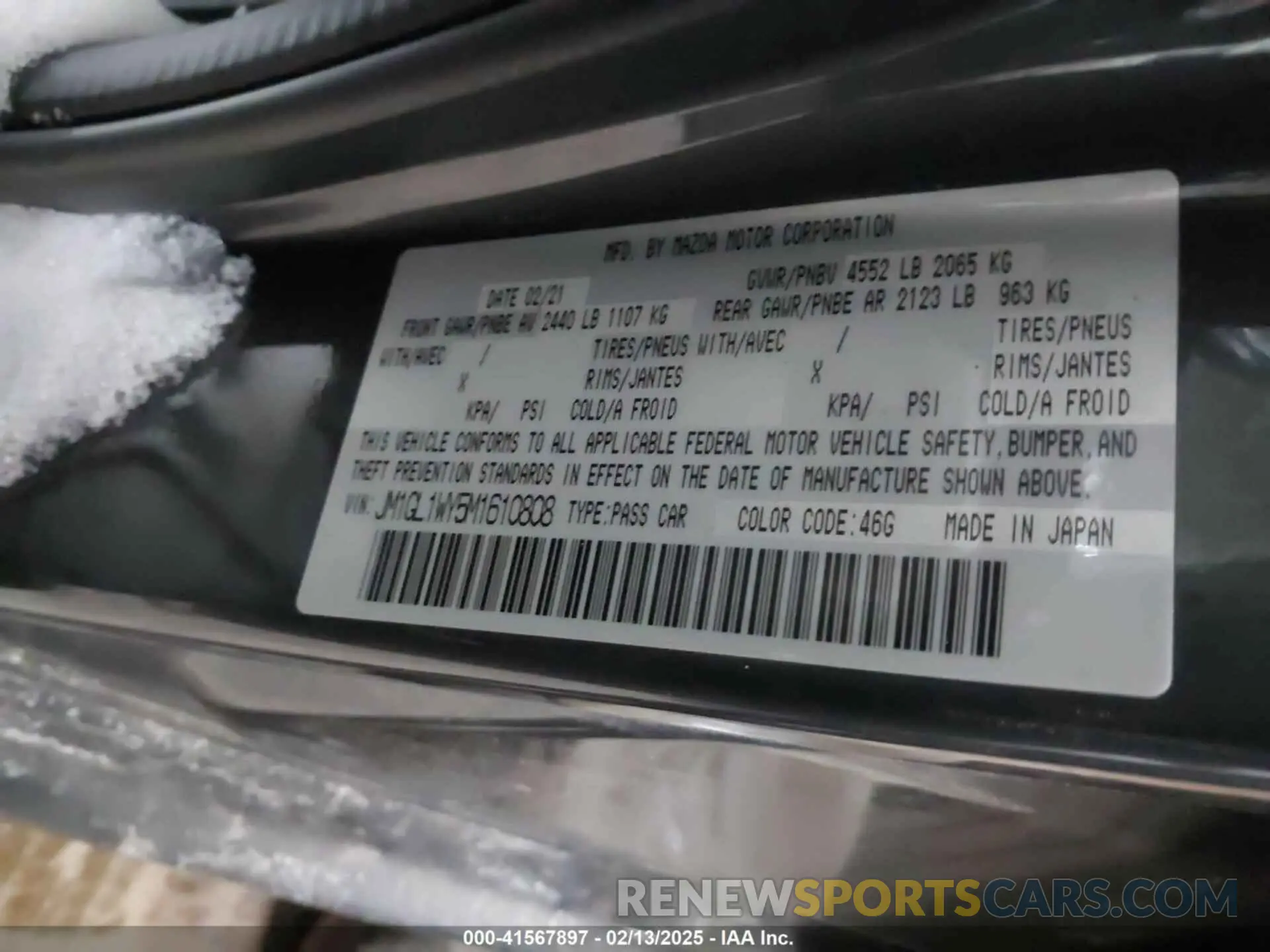 9 Photograph of a damaged car JM1GL1WY5M1610808 MAZDA MAZDA6 2021