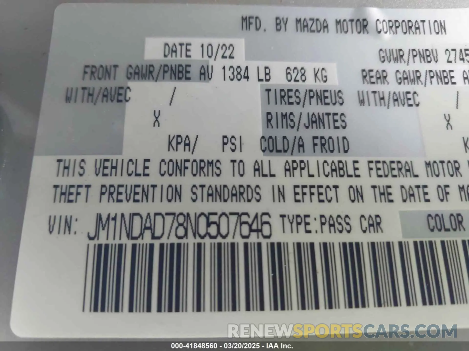 9 Photograph of a damaged car JM1NDAD78N0507646 MAZDA MX-5 MIATA 2022