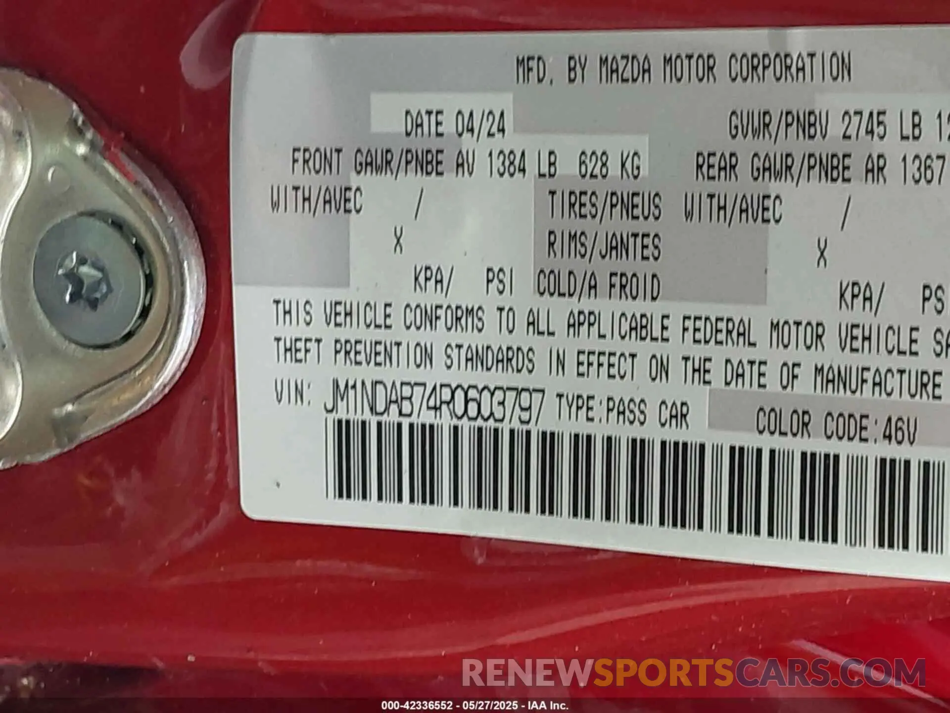 9 Photograph of a damaged car JM1NDAB74R0603797 MAZDA MX-5 MIATA 2024