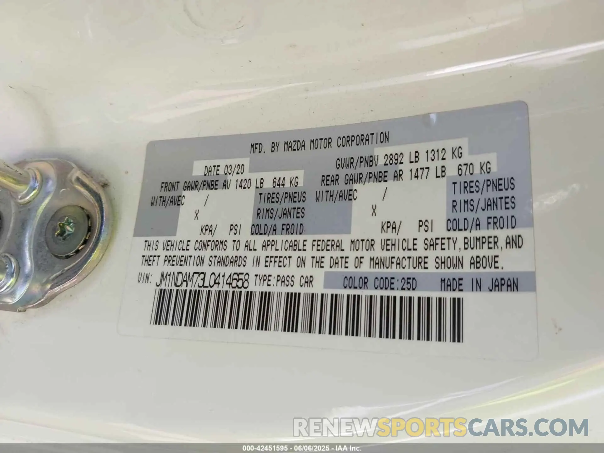9 Photograph of a damaged car JM1NDAM73L0414658 MAZDA MX-5 MIATA RF 2020