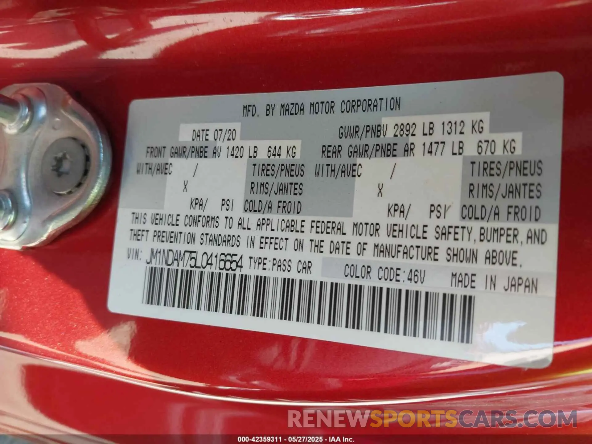 9 Photograph of a damaged car JM1NDAM75L0416654 MAZDA MX-5 MIATA RF 2020