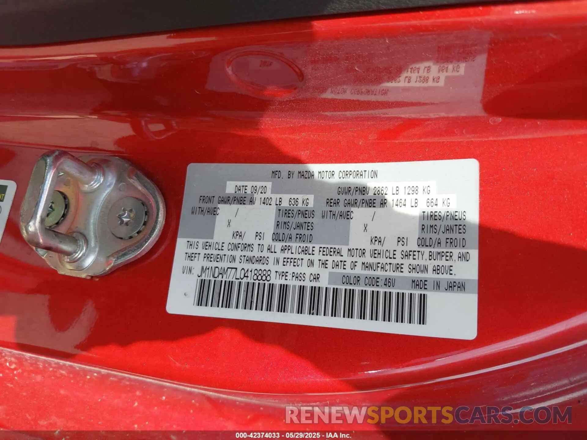 9 Photograph of a damaged car JM1NDAM77L0418888 MAZDA MX-5 MIATA RF 2020