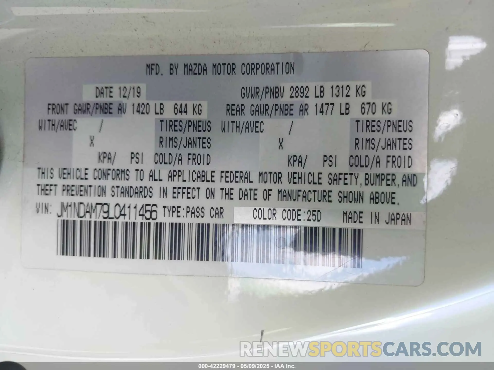 9 Photograph of a damaged car JM1NDAM79L0411456 MAZDA MX-5 MIATA RF 2020