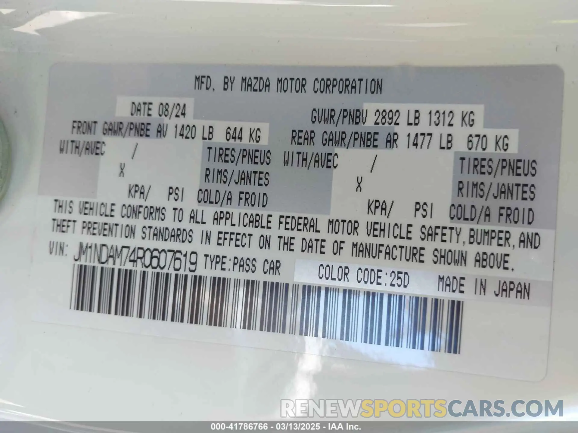 9 Photograph of a damaged car JM1NDAM74R0607619 MAZDA MX-5 MIATA RF 2024