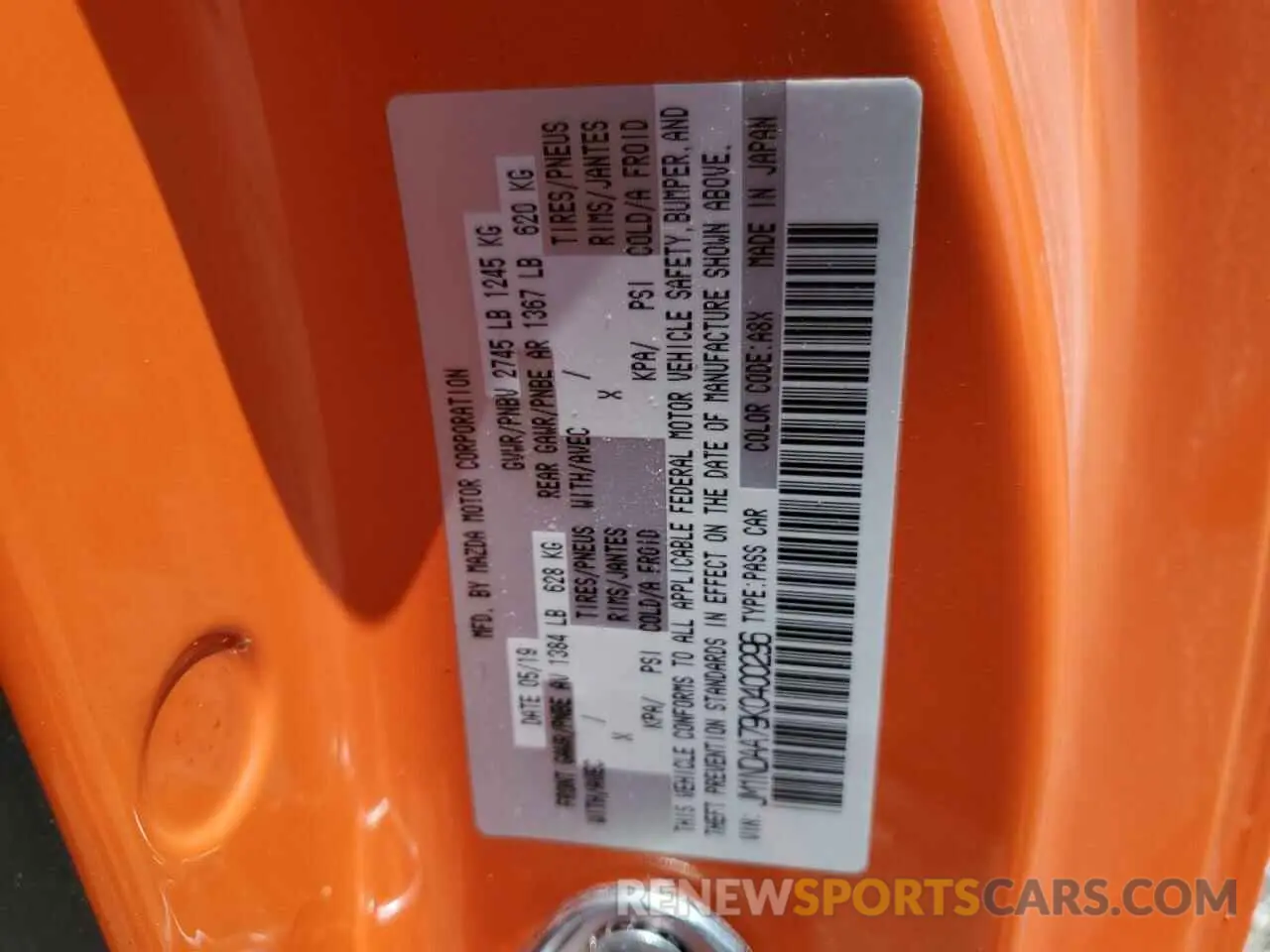 13 Photograph of a damaged car JM1NDAA79K0400296 MAZDA MX5 2019
