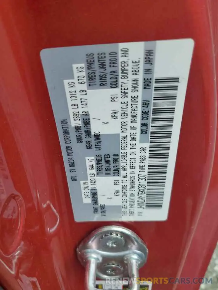 12 Photograph of a damaged car JM1NDAM79K0311307 MAZDA MX5 2019